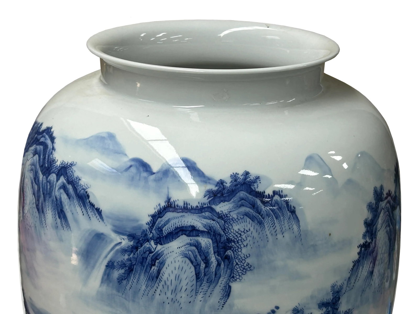 Chinese Blue White Handpaint Mountain Tree Scenery Porcelain Vase - 9