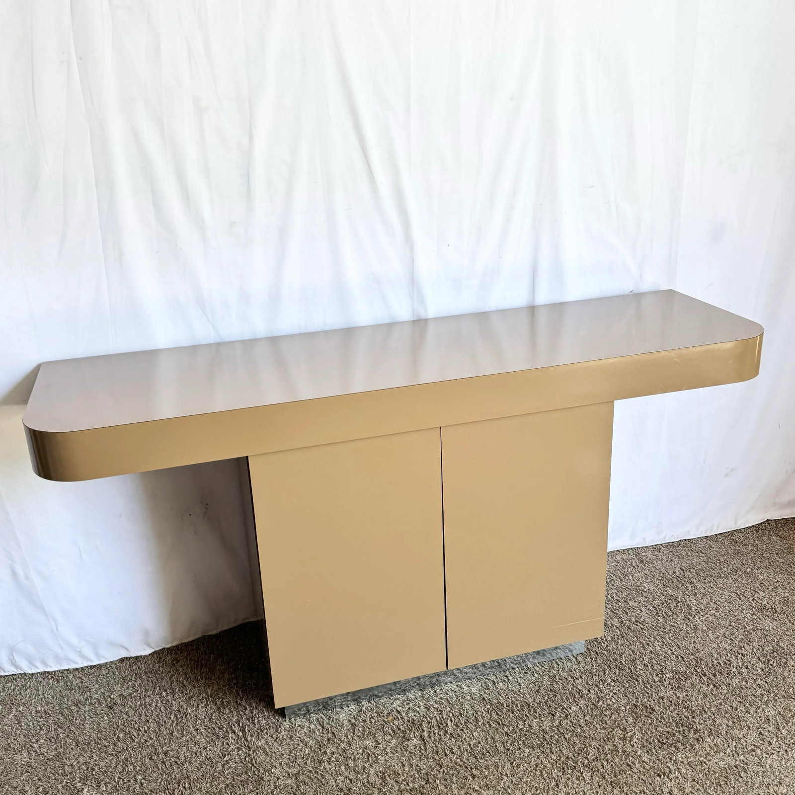 Postmodern Taupe Brown Lacquer Laminate Credenza With Chrome Base - 2