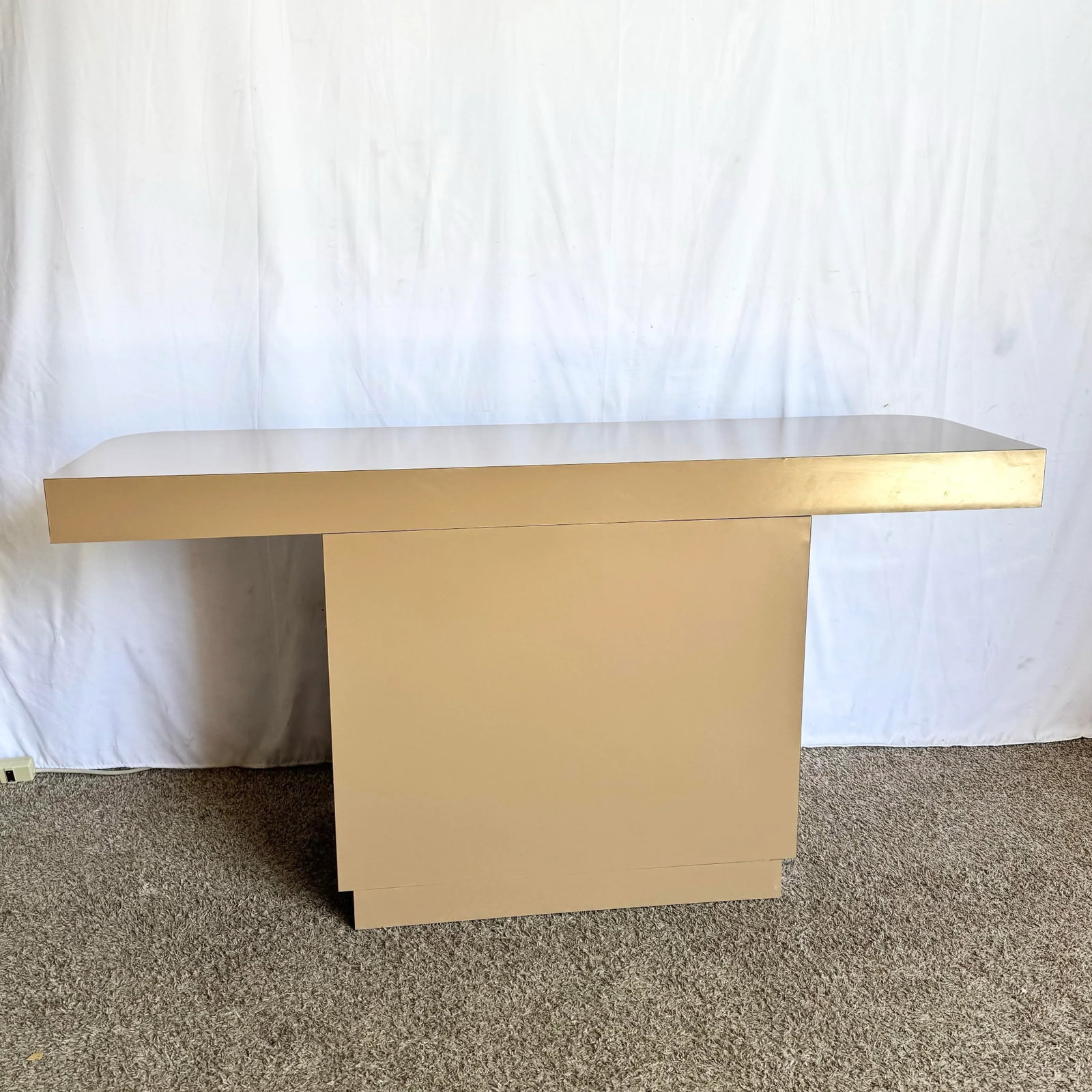 Postmodern Taupe Brown Lacquer Laminate Credenza With Chrome Base - 3