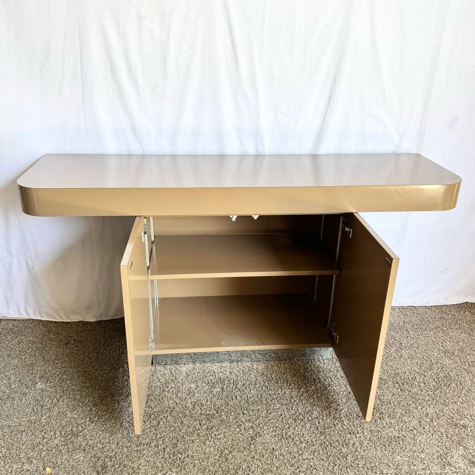 Postmodern Taupe Brown Lacquer Laminate Credenza With Chrome Base - 4