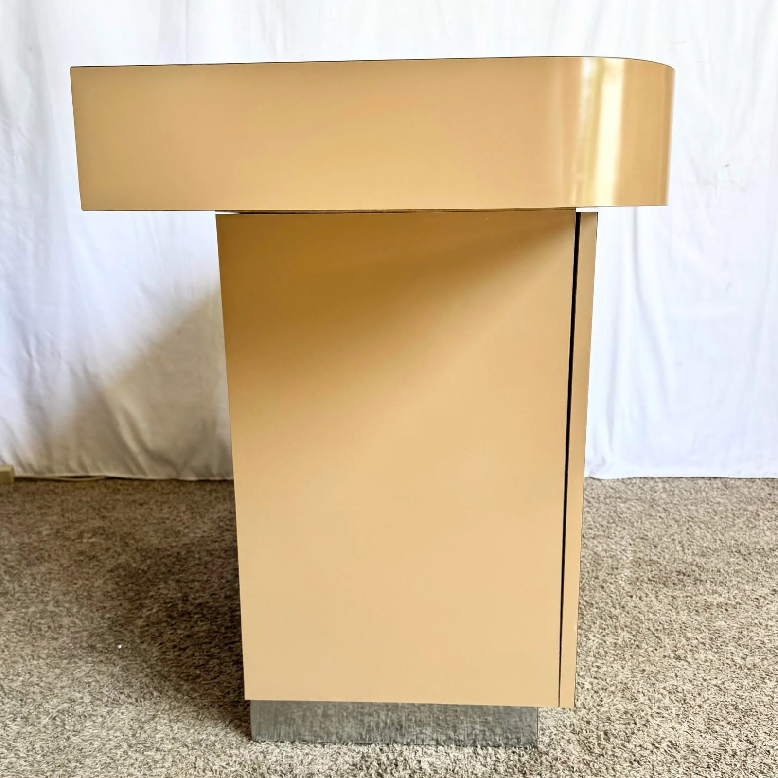 Postmodern Taupe Brown Lacquer Laminate Credenza With Chrome Base - 8