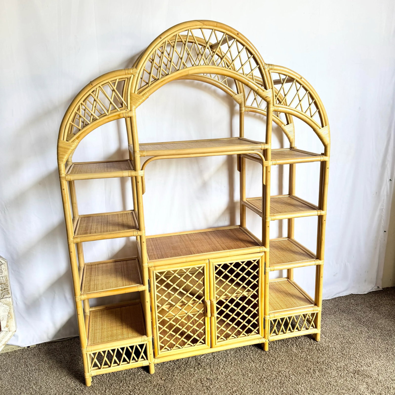 Boho Chic Arched Rattan Etagere/Wall Unit - 2