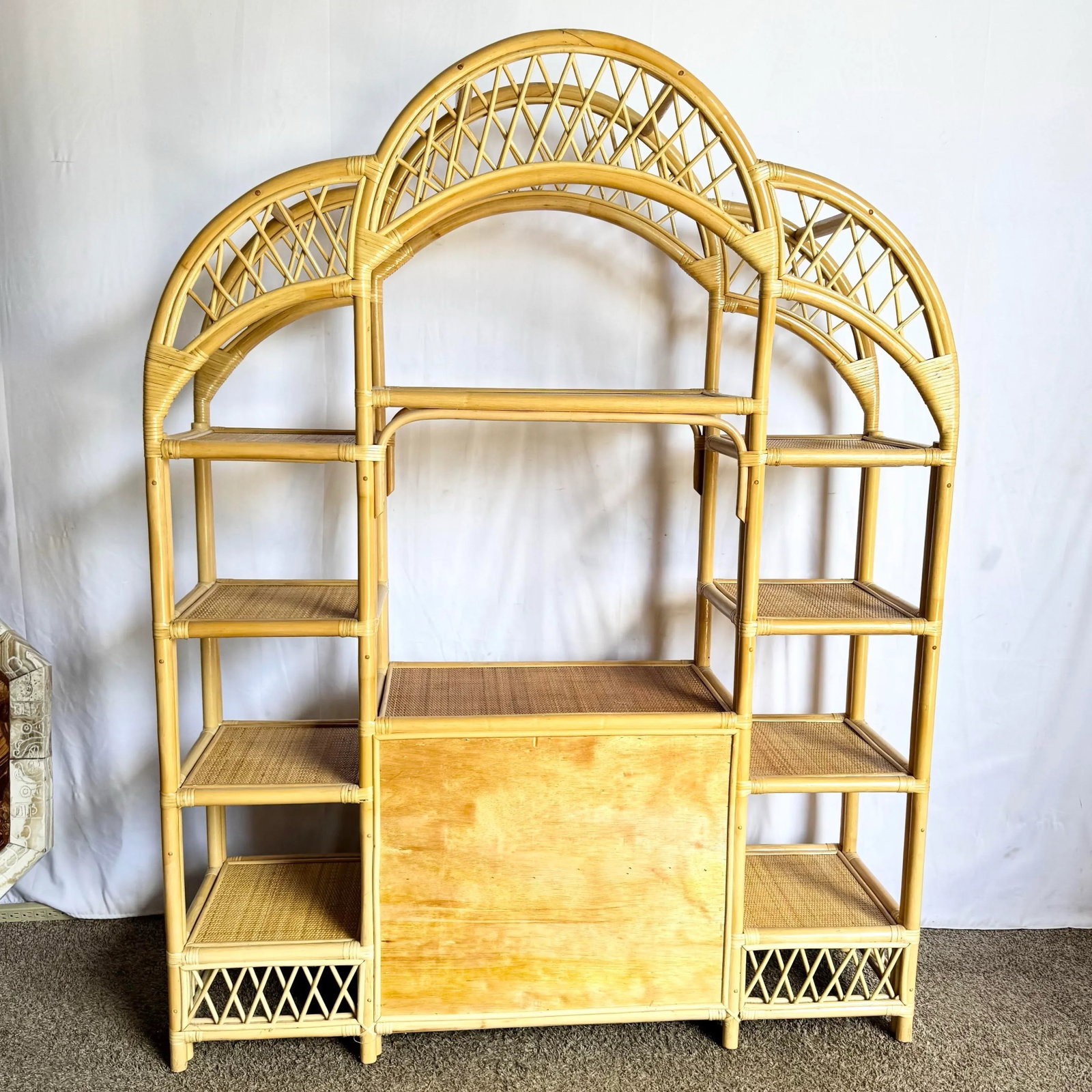 Boho Chic Arched Rattan Etagere/Wall Unit - 3