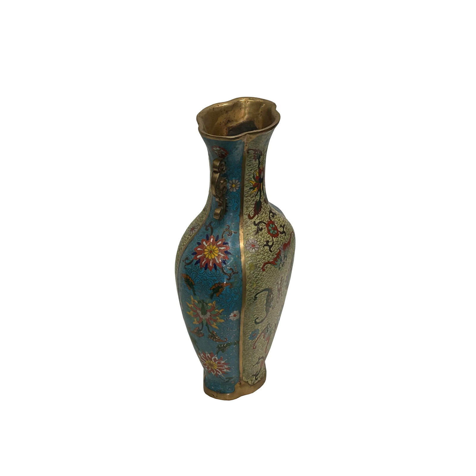 Vintage Cloisonné Vase Dragon Handles and Chinese Floral Motifs - 3