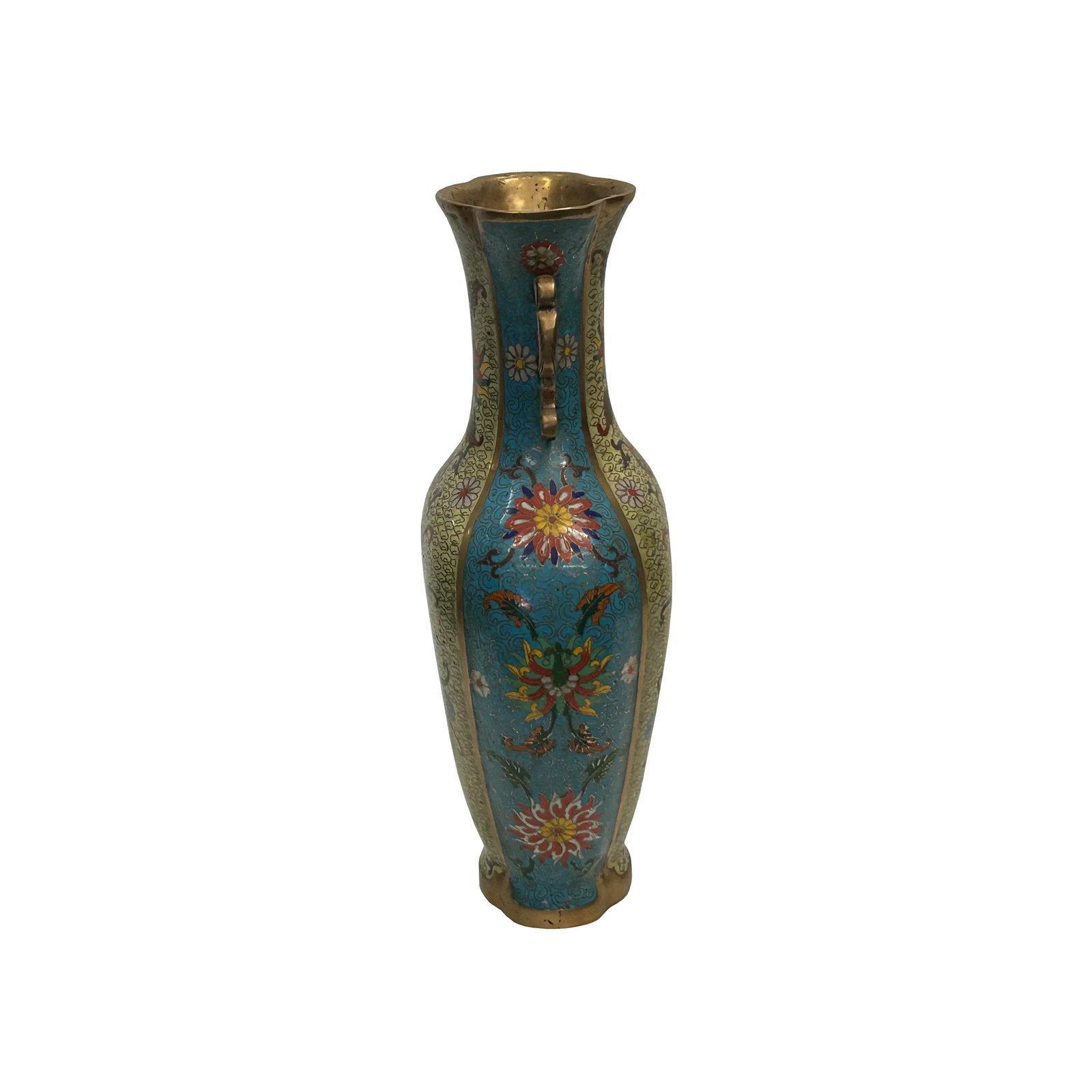 Vintage Cloisonné Vase Dragon Handles and Chinese Floral Motifs - 4