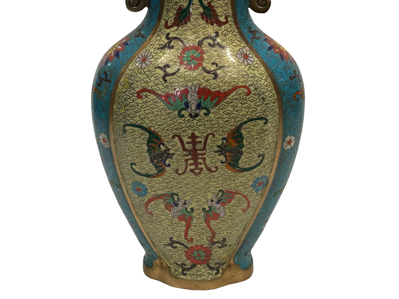 Vintage Cloisonné Vase Dragon Handles and Chinese Floral Motifs - 6