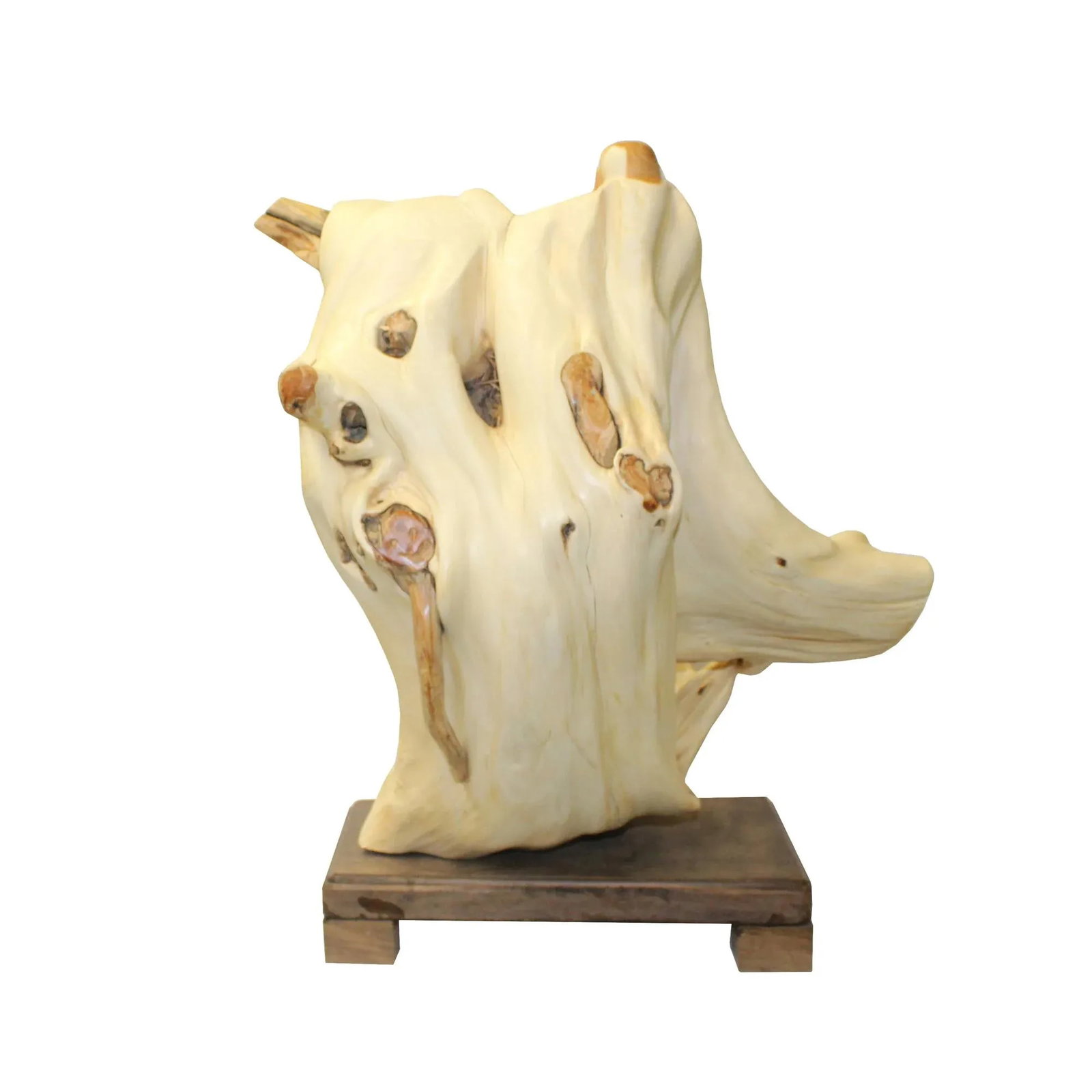 Chinese Cypress Wood Carved Irregular Shape Happy Buddha Statue - 5