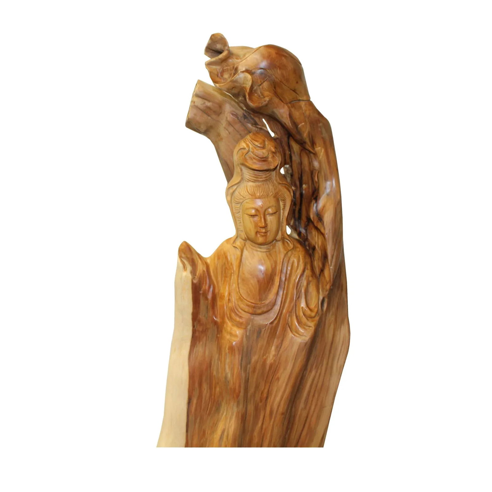 Chinese Cypress Wood Carved Bodhisattva Kwan Yin Tara Statue - 2