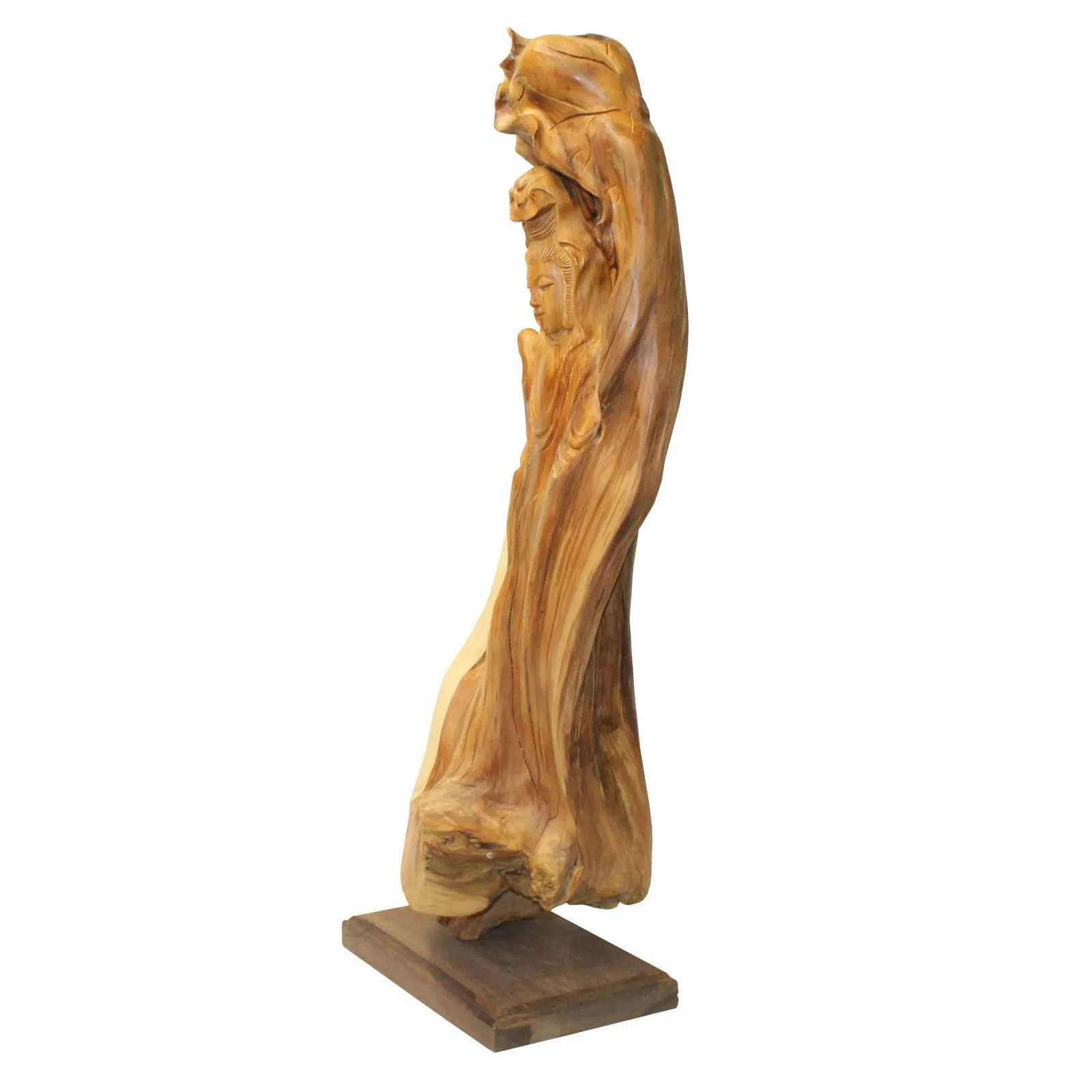 Chinese Cypress Wood Carved Bodhisattva Kwan Yin Tara Statue - 3