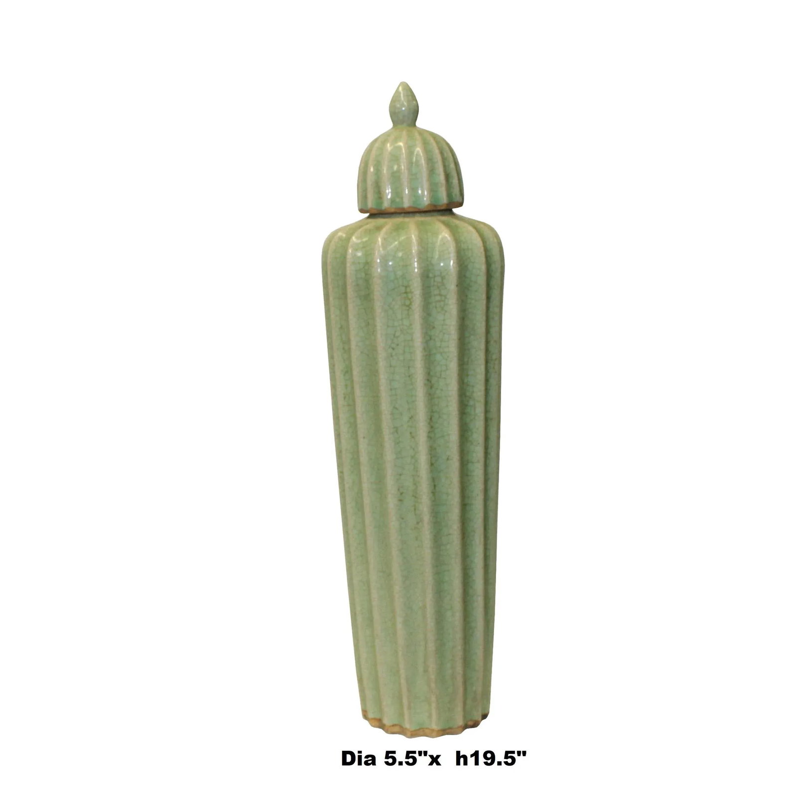 Chinese Ceramic Crackle Pattern Narrow Round Celadon Green Jar - 2