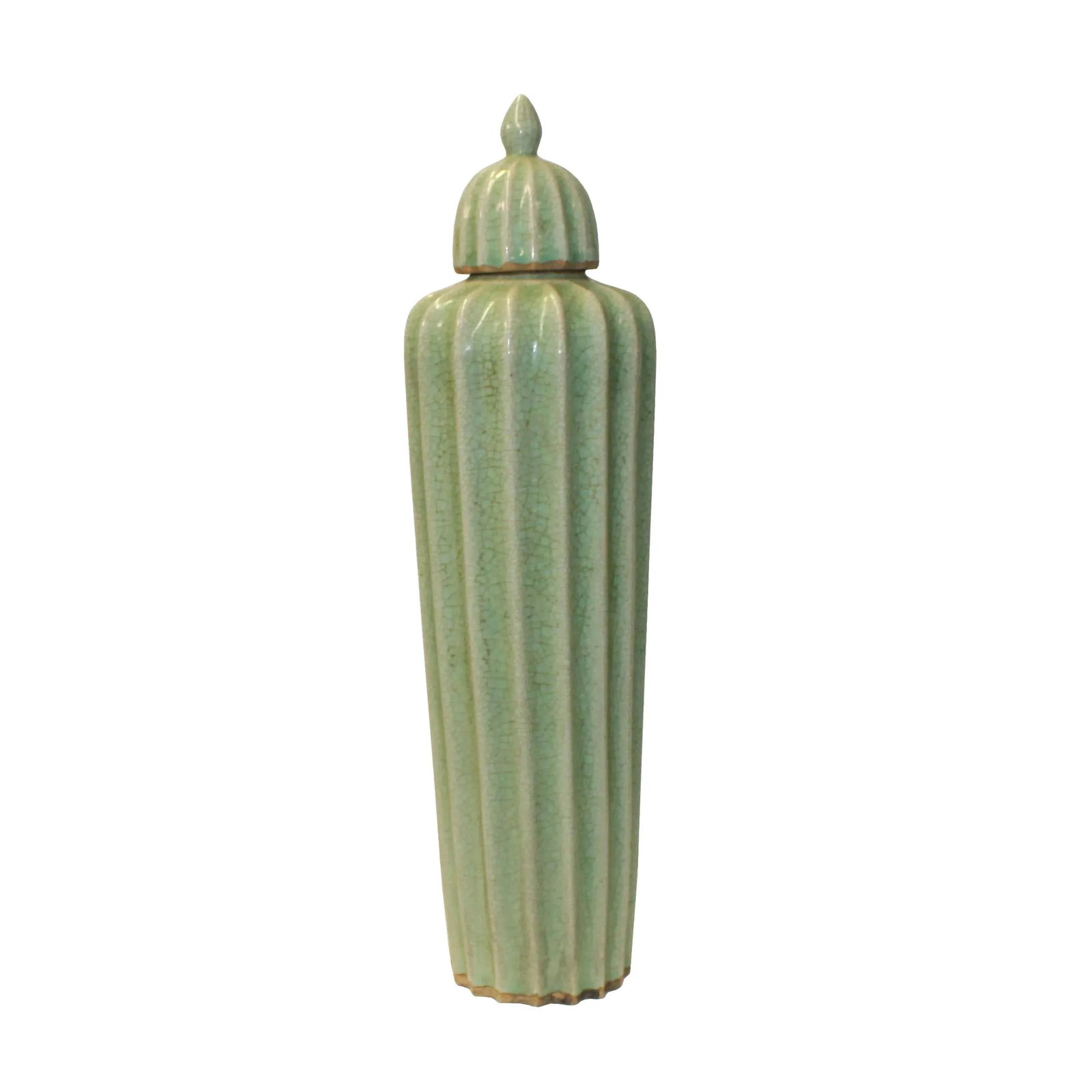 Chinese Ceramic Crackle Pattern Narrow Round Celadon Green Jar - 6