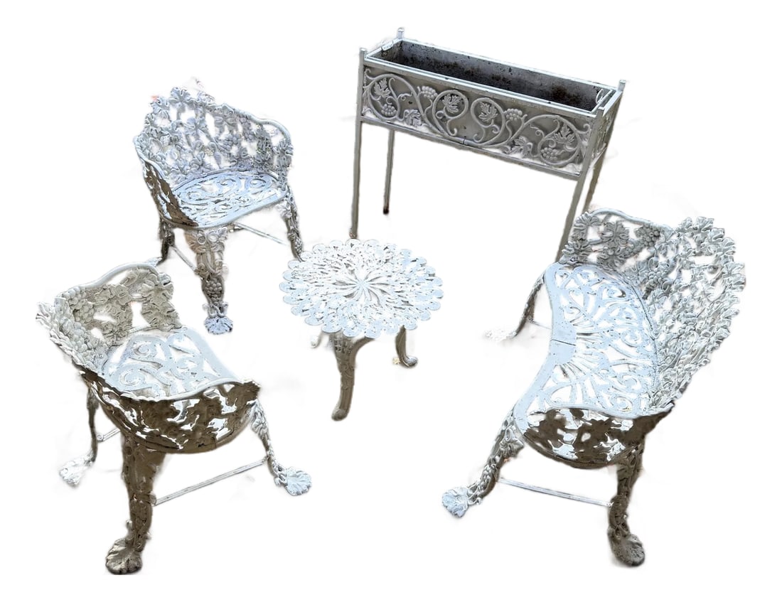 White Cast Iron Grapevine Antique Victorian Outdoor Garden Furniture Suite-Set of 5 (1 of 13)