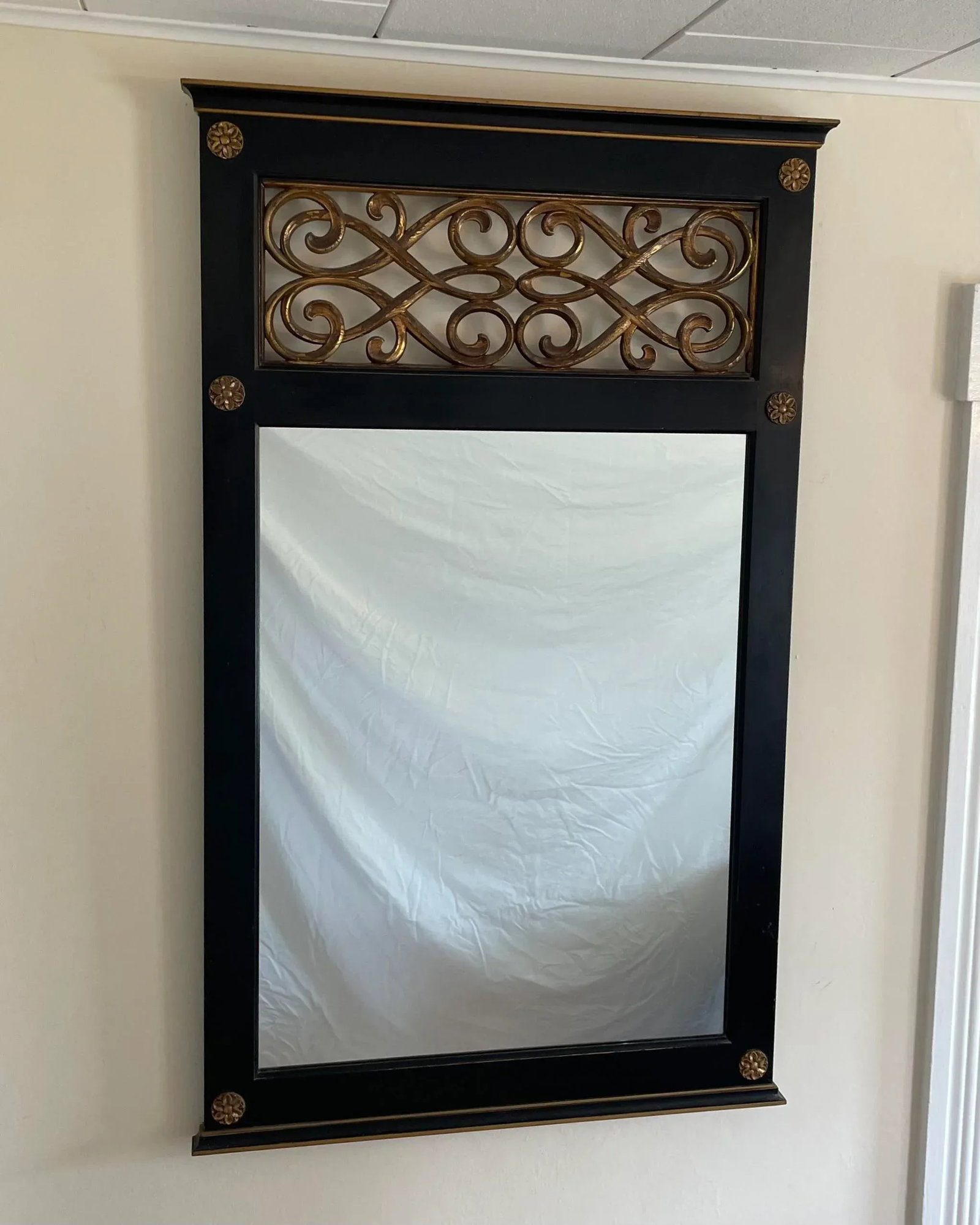 Vintage Black and Gold Hollywood Regency Mirror - 2