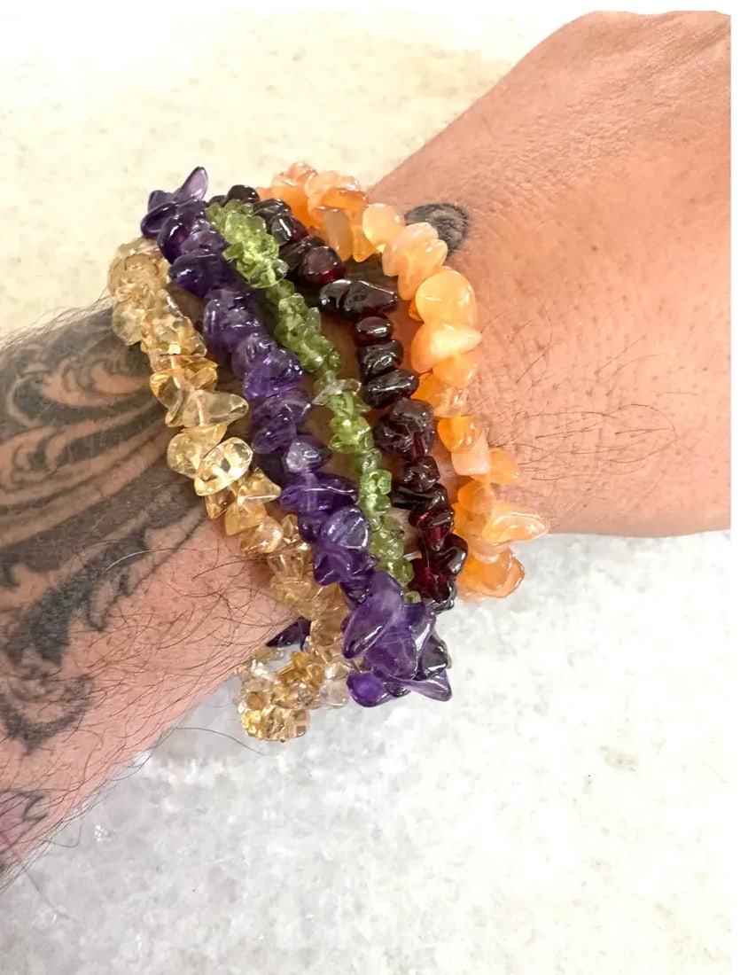 Vintage Multi-Strand Beaded Wrap Bracelet With Amethyst, Carnelian, Citrine, Peridot, and Garnet - S - 2