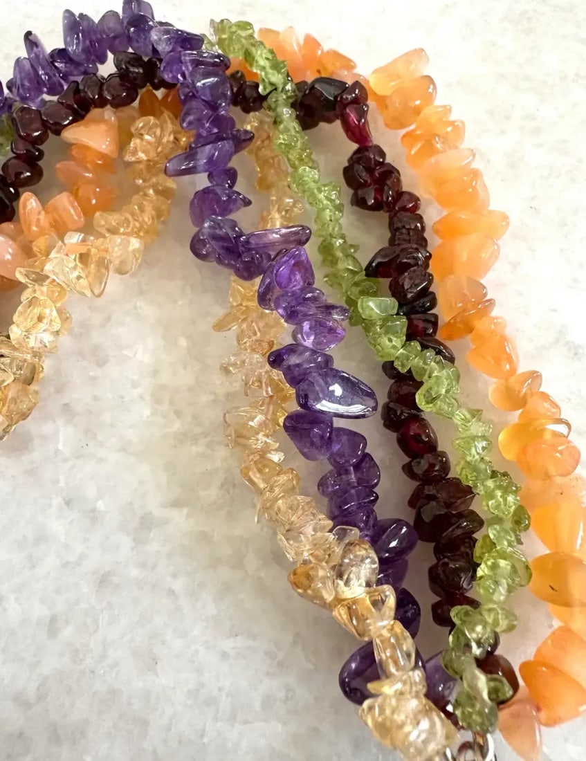 Vintage Multi-Strand Beaded Wrap Bracelet With Amethyst, Carnelian, Citrine, Peridot, and Garnet - S - 5