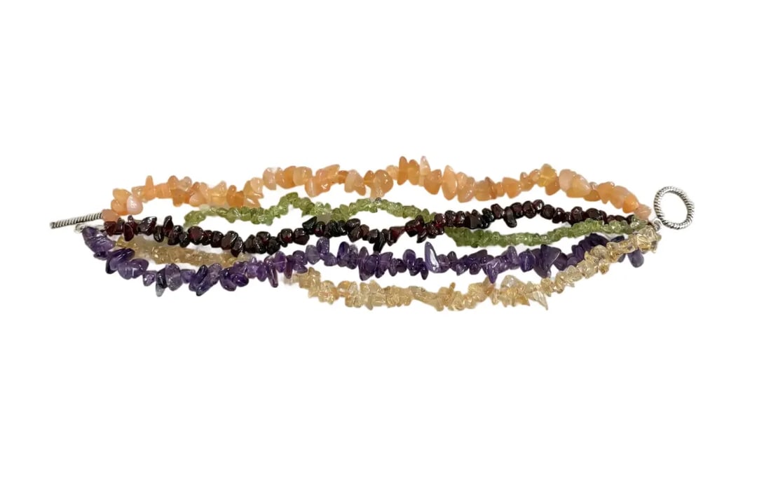 Vintage Multi-Strand Beaded Wrap Bracelet With Amethyst, Carnelian, Citrine, Peridot, and Garnet - S - 8