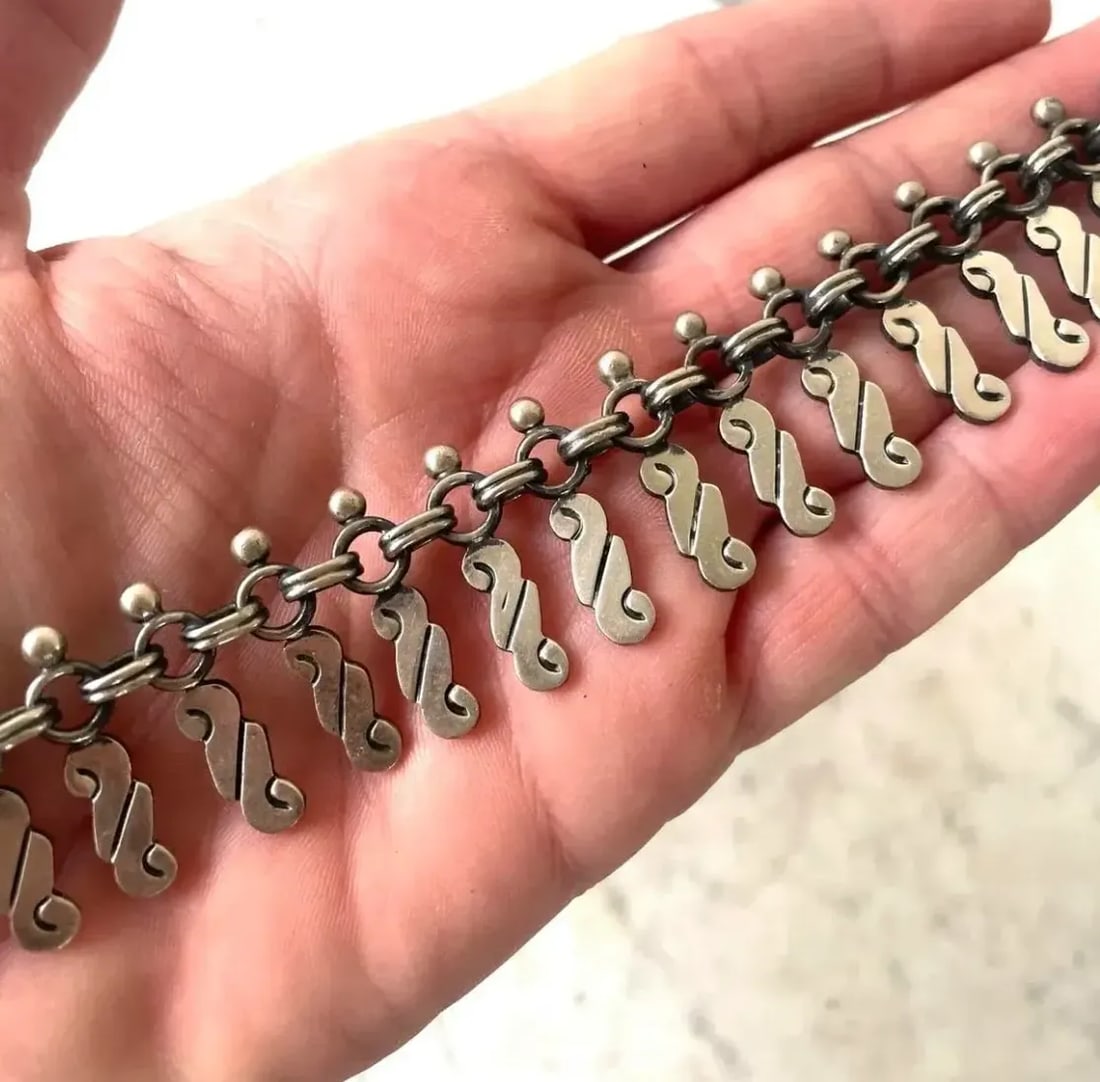 Vintage 1980s Dulce Sterling Silver Spray Link Necklace - Stamped - 5