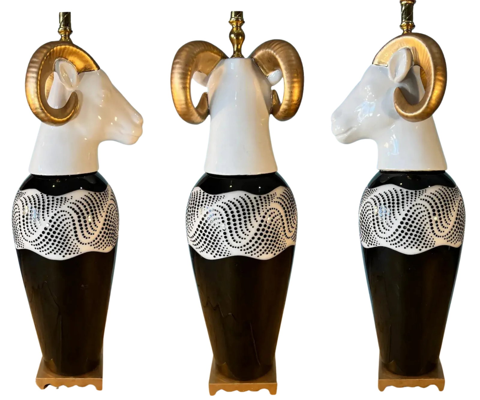 Modern Rams Head Table Lamp With Graphic Textural Design - 10