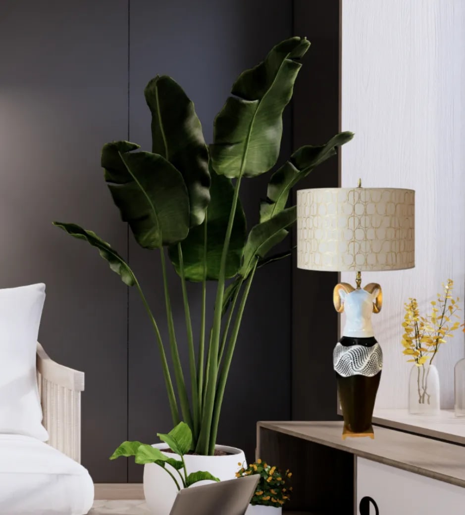 Modern Rams Head Table Lamp With Graphic Textural Design - 13