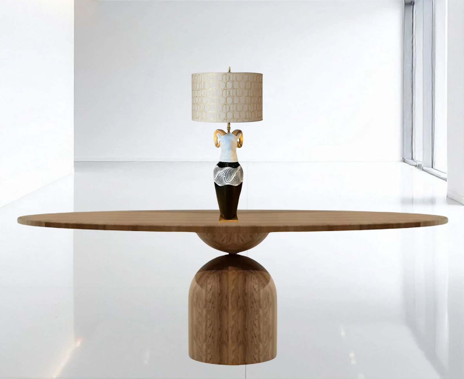 Modern Rams Head Table Lamp With Graphic Textural Design - 15