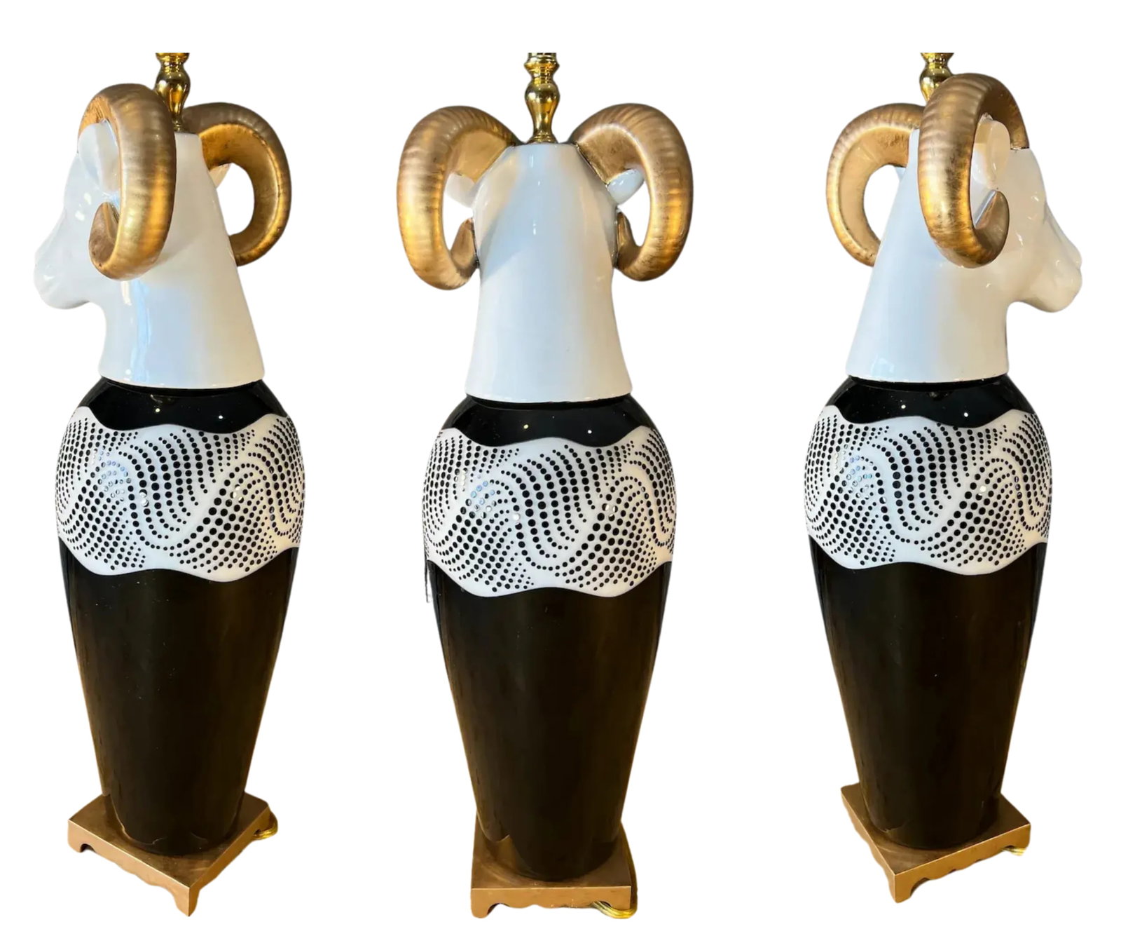 Modern Rams Head Table Lamp With Graphic Textural Design - 16