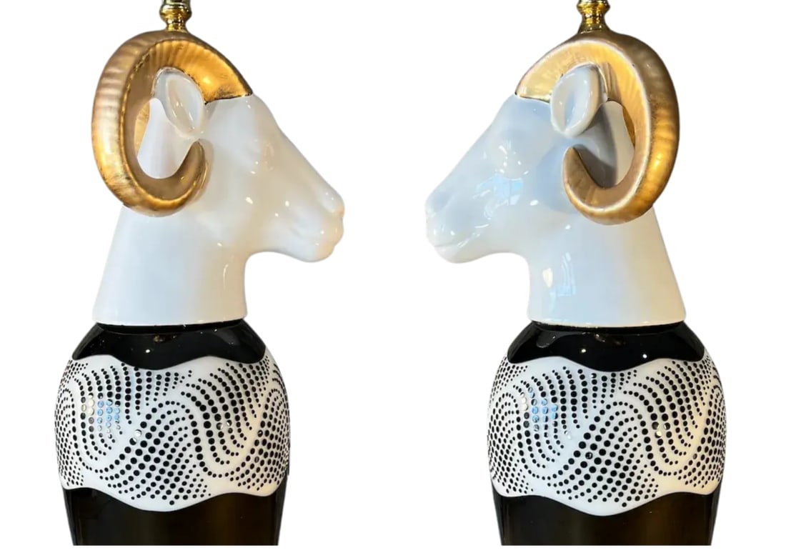 Modern Rams Head Table Lamp With Graphic Textural Design - 4