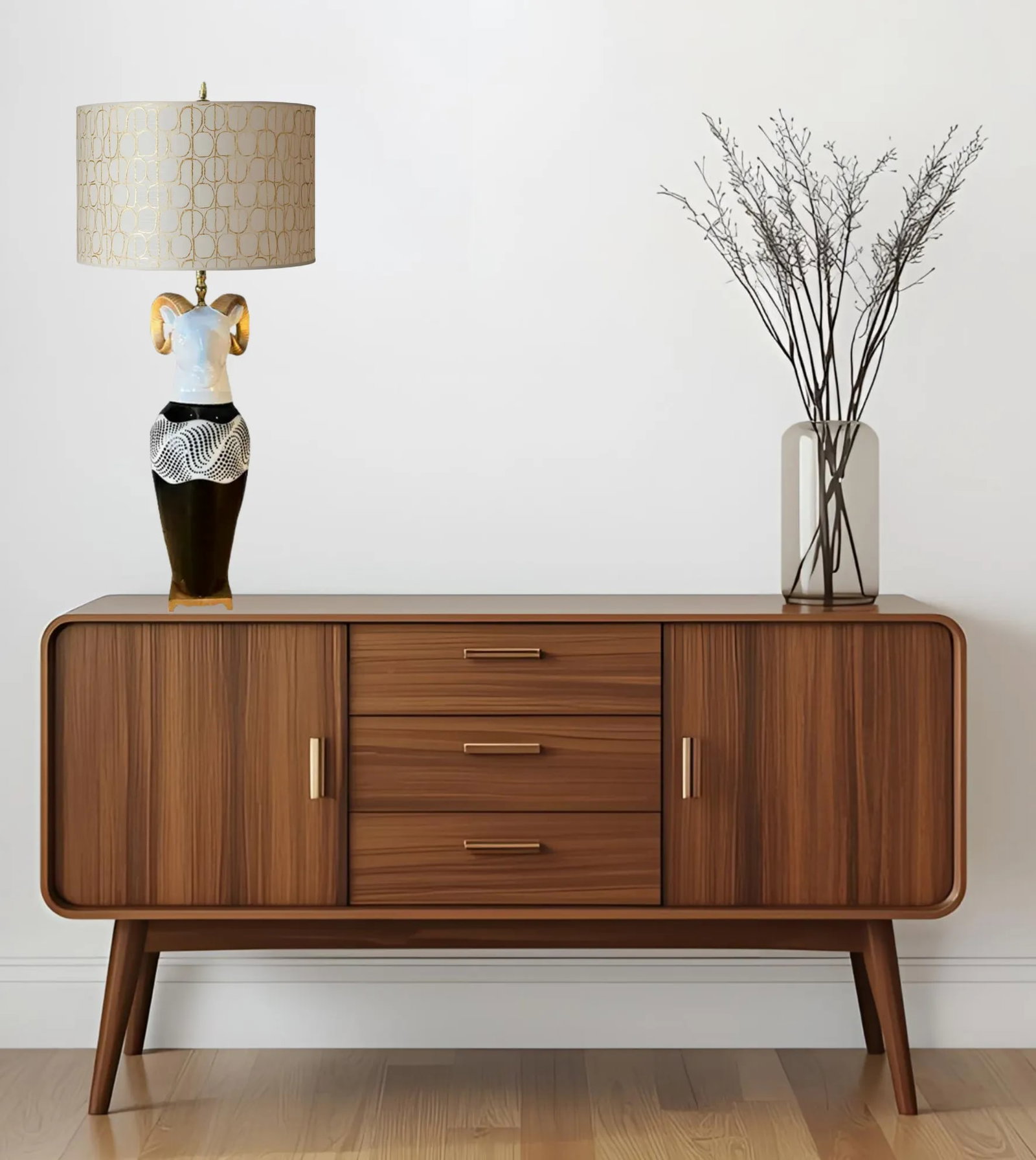Modern Rams Head Table Lamp With Graphic Textural Design - 6