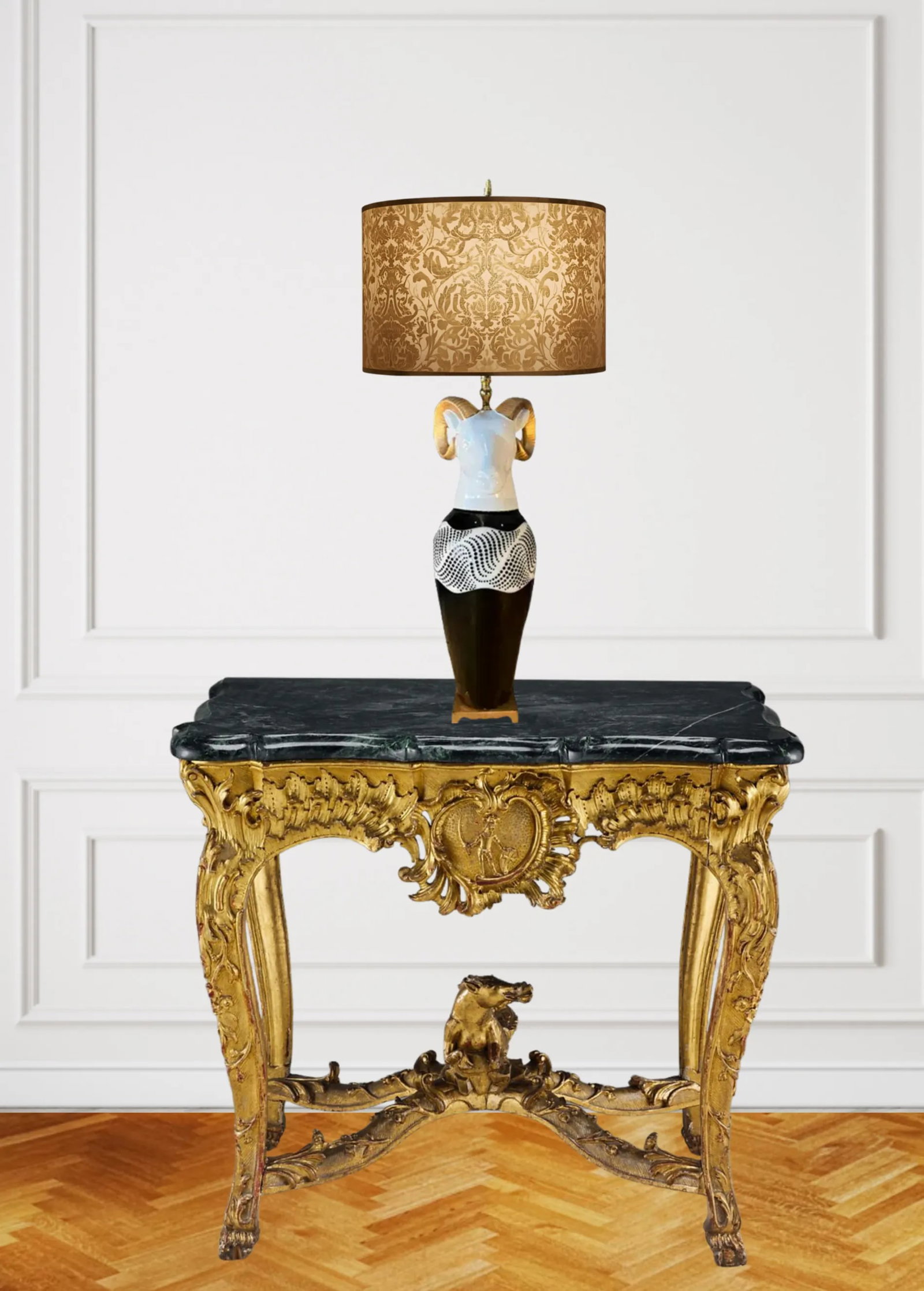 Modern Rams Head Table Lamp With Graphic Textural Design - 7