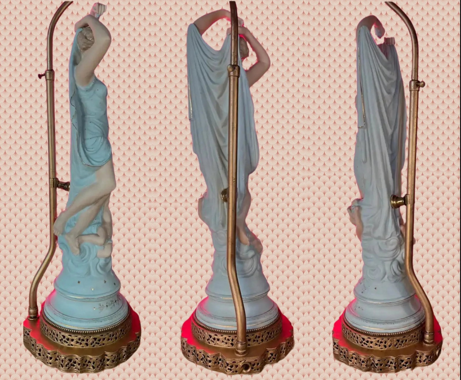 Antique Dresden Style Figural Bisque Goddess Venus With Her Son Cupid Table Lamp - 17