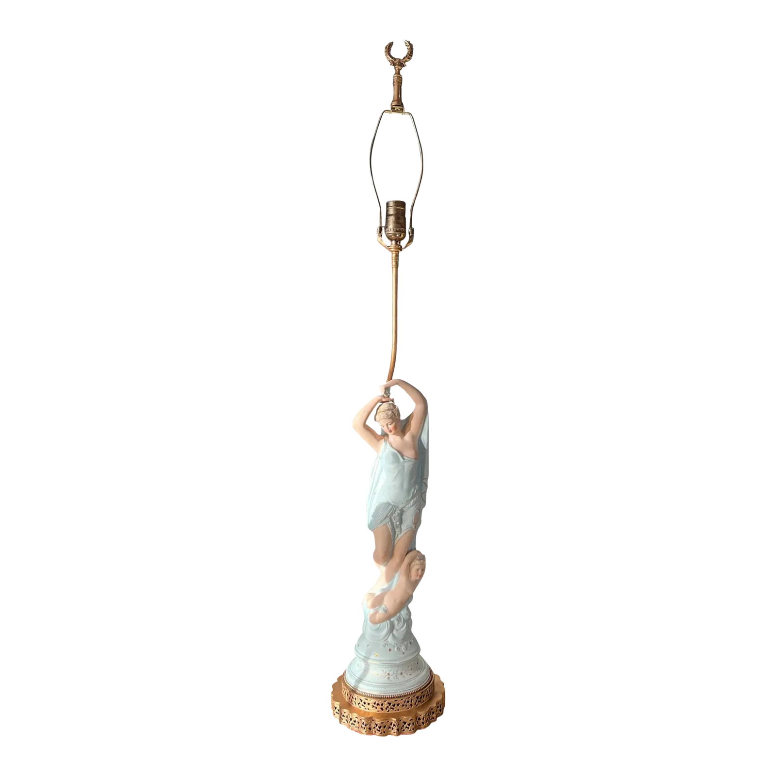 Antique Dresden Style Figural Bisque Goddess Venus With Her Son Cupid Table Lamp (1 of 18)