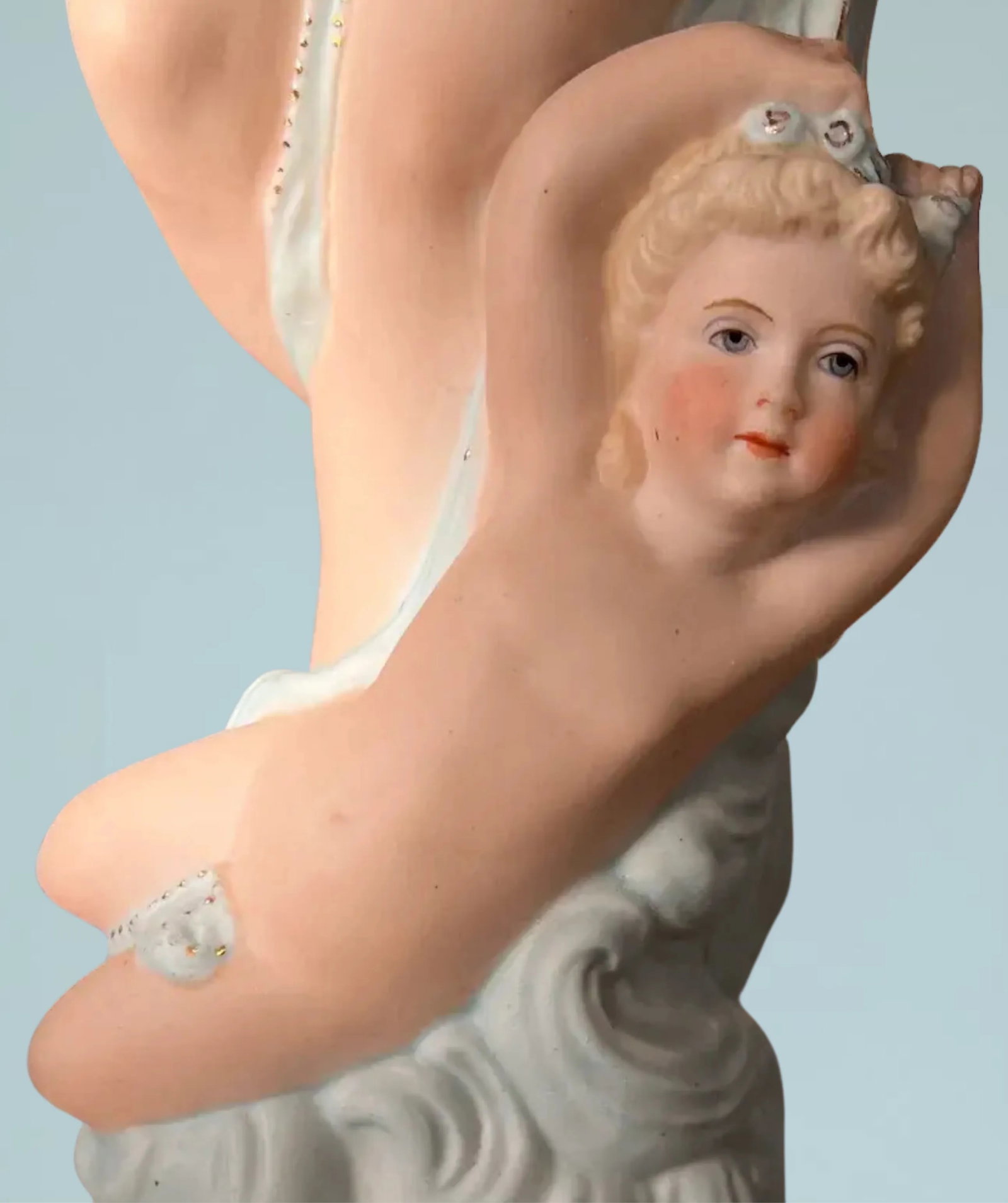 Antique Dresden Style Figural Bisque Goddess Venus With Her Son Cupid Table Lamp - 4