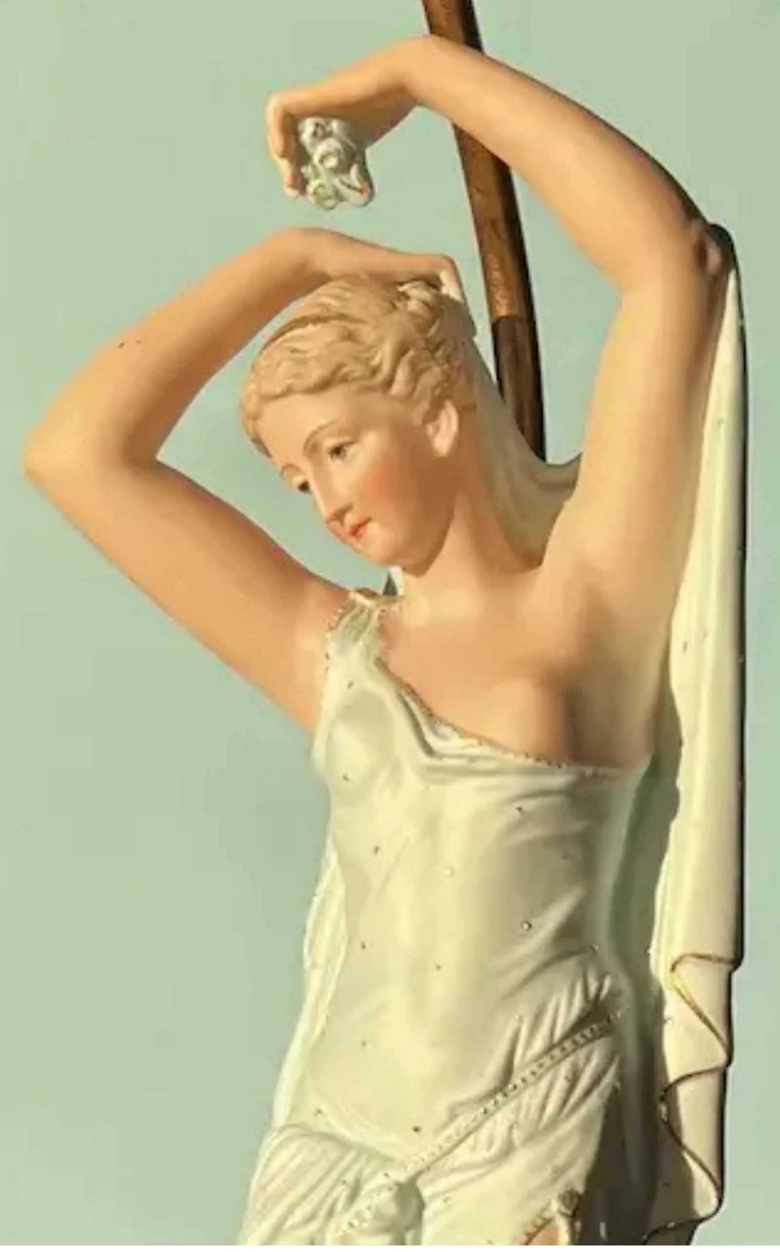 Antique Dresden Style Figural Bisque Goddess Venus With Her Son Cupid Table Lamp - 7