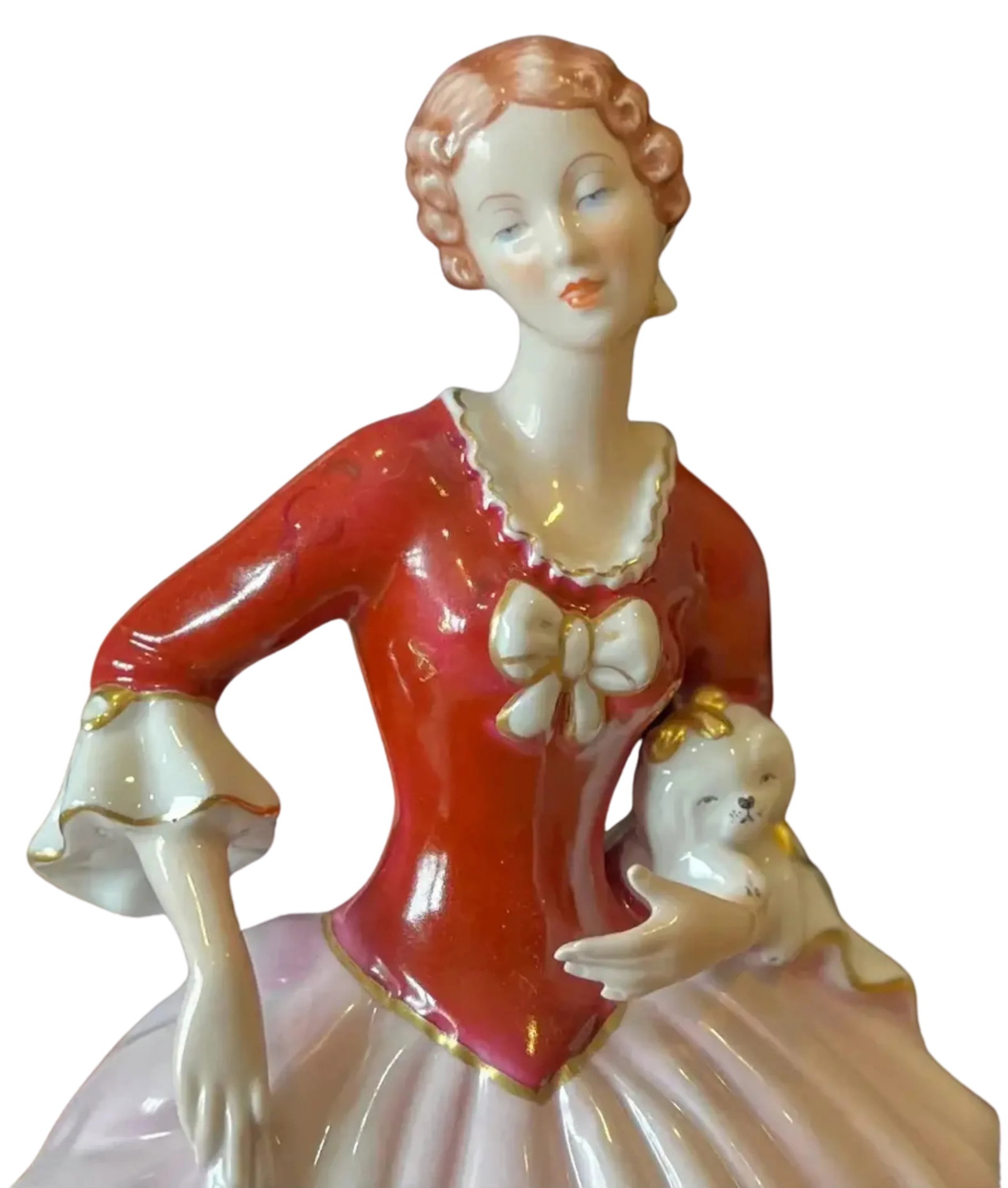 Royal Dux Porcelain Lady Holding Her Dog Table Lamp - 2
