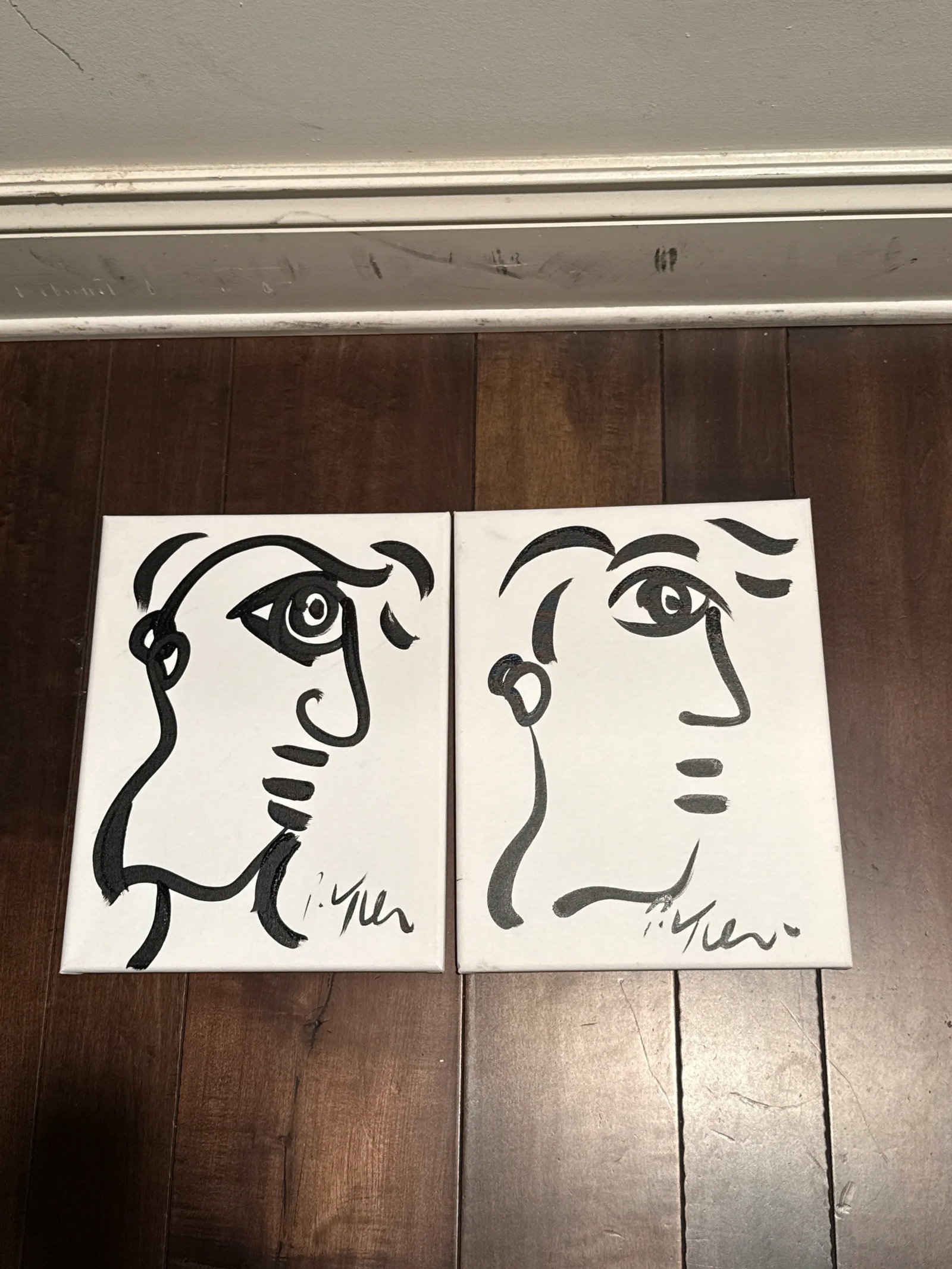 1970s Black and White Cubist Portrait Paintings by Peter Keil - Set of 2 - 2