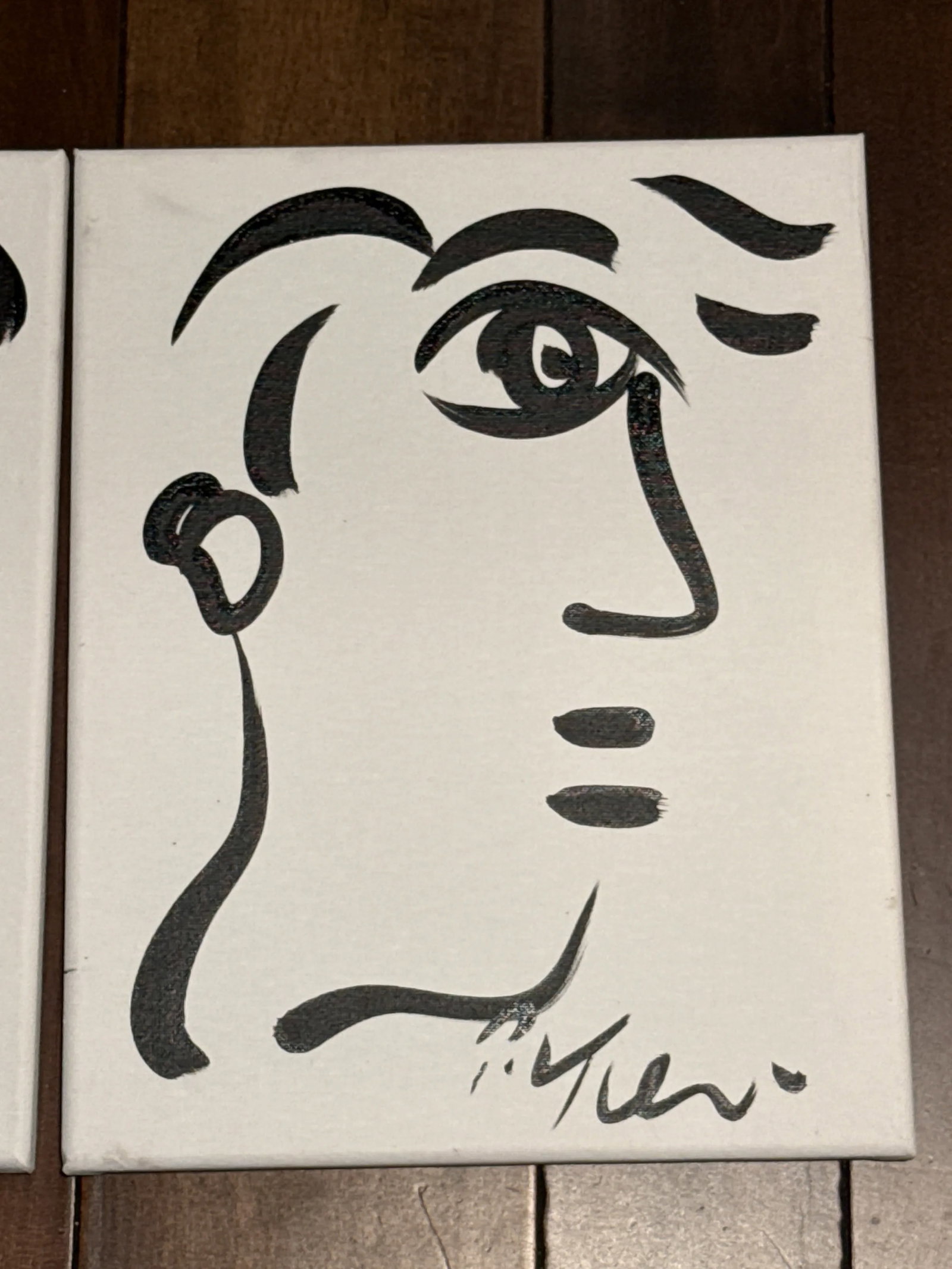 1970s Black and White Cubist Portrait Paintings by Peter Keil - Set of 2 - 3