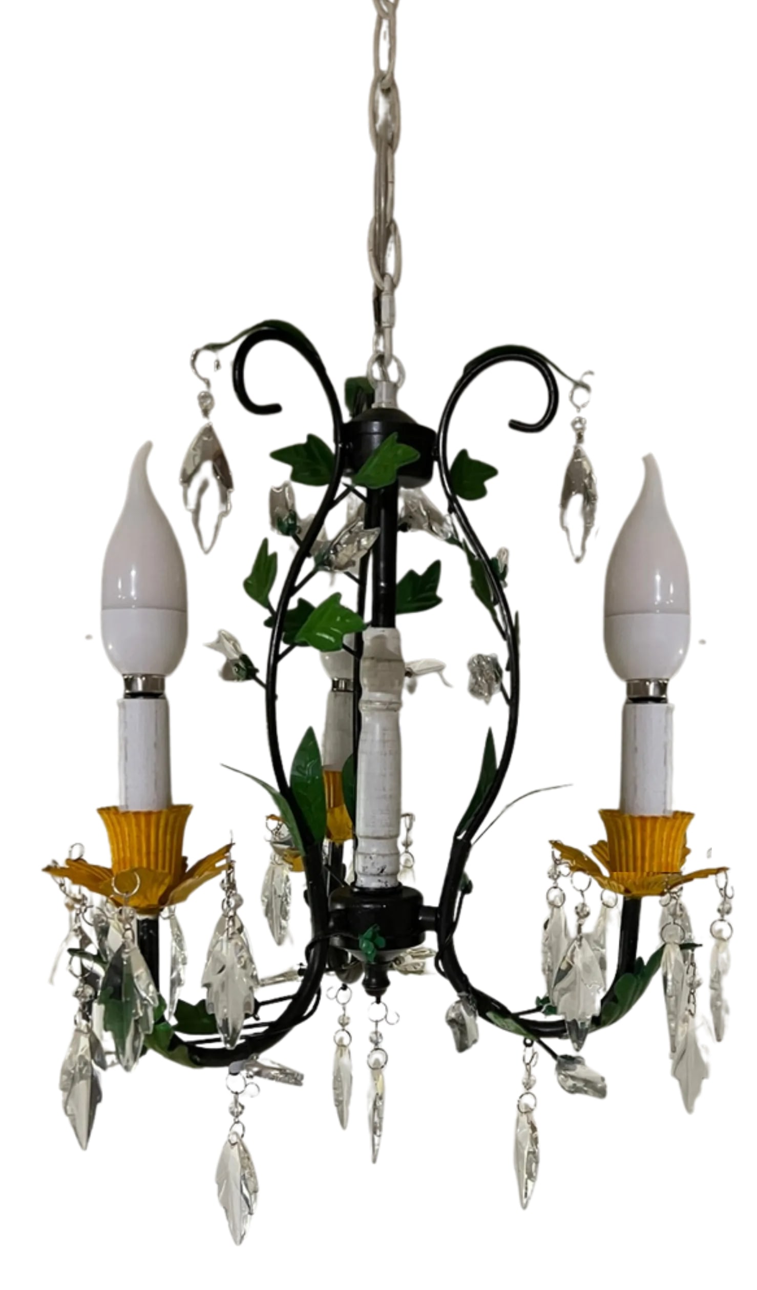 Tole Floral and Crystal 3 Light Chandelier - 10