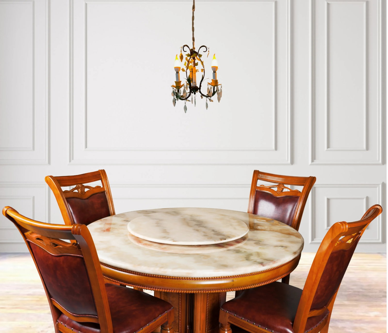 Tole Floral and Crystal 3 Light Chandelier - 11