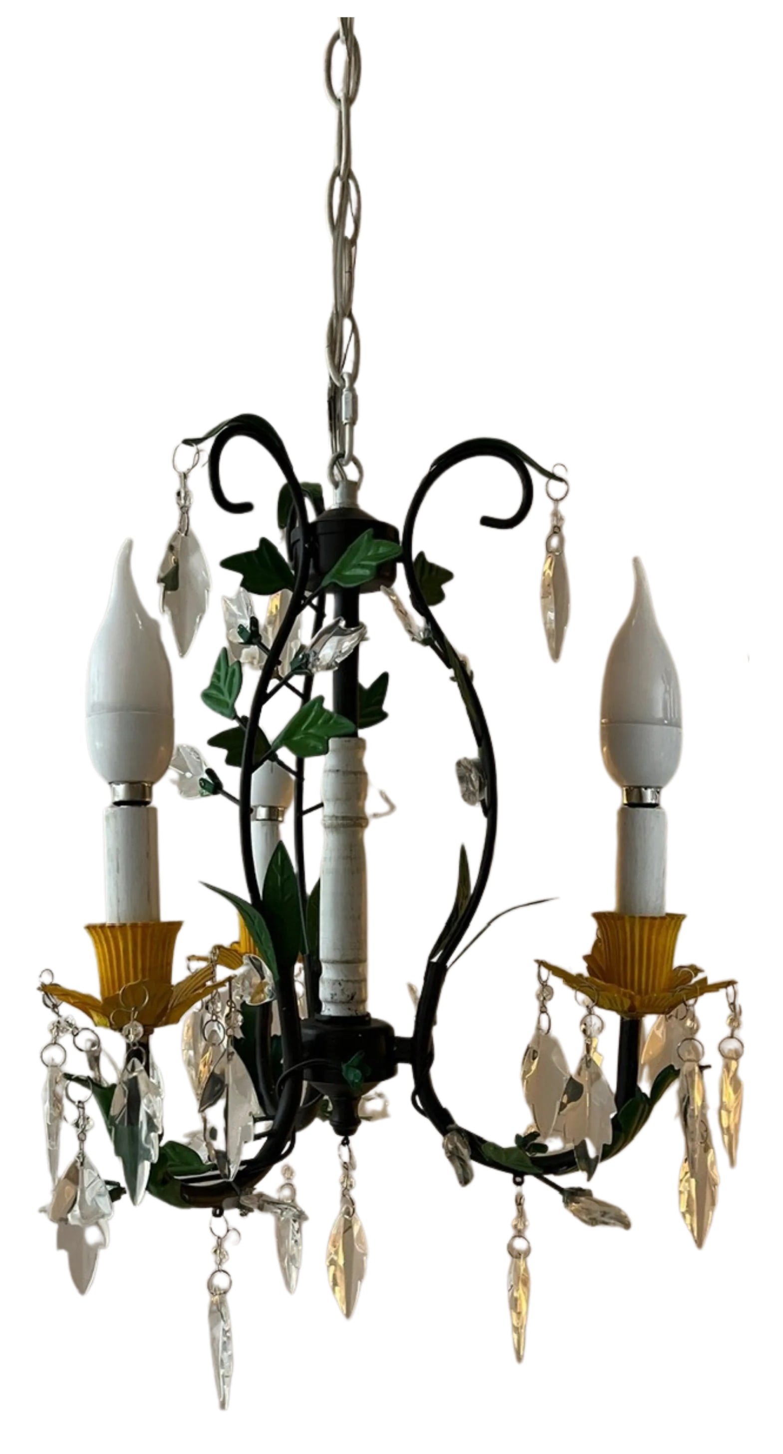 Tole Floral and Crystal 3 Light Chandelier - 12
