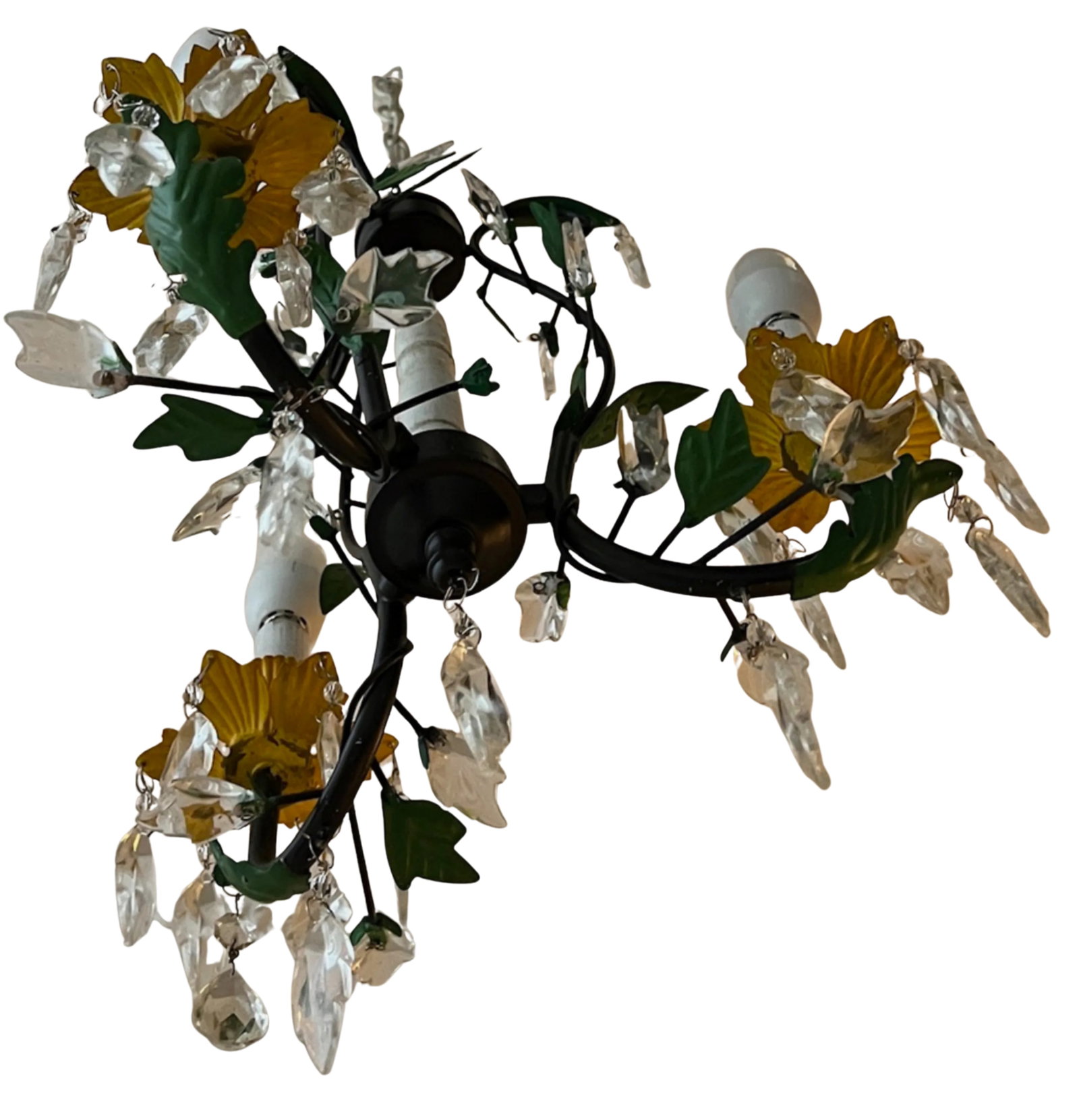 Tole Floral and Crystal 3 Light Chandelier - 14
