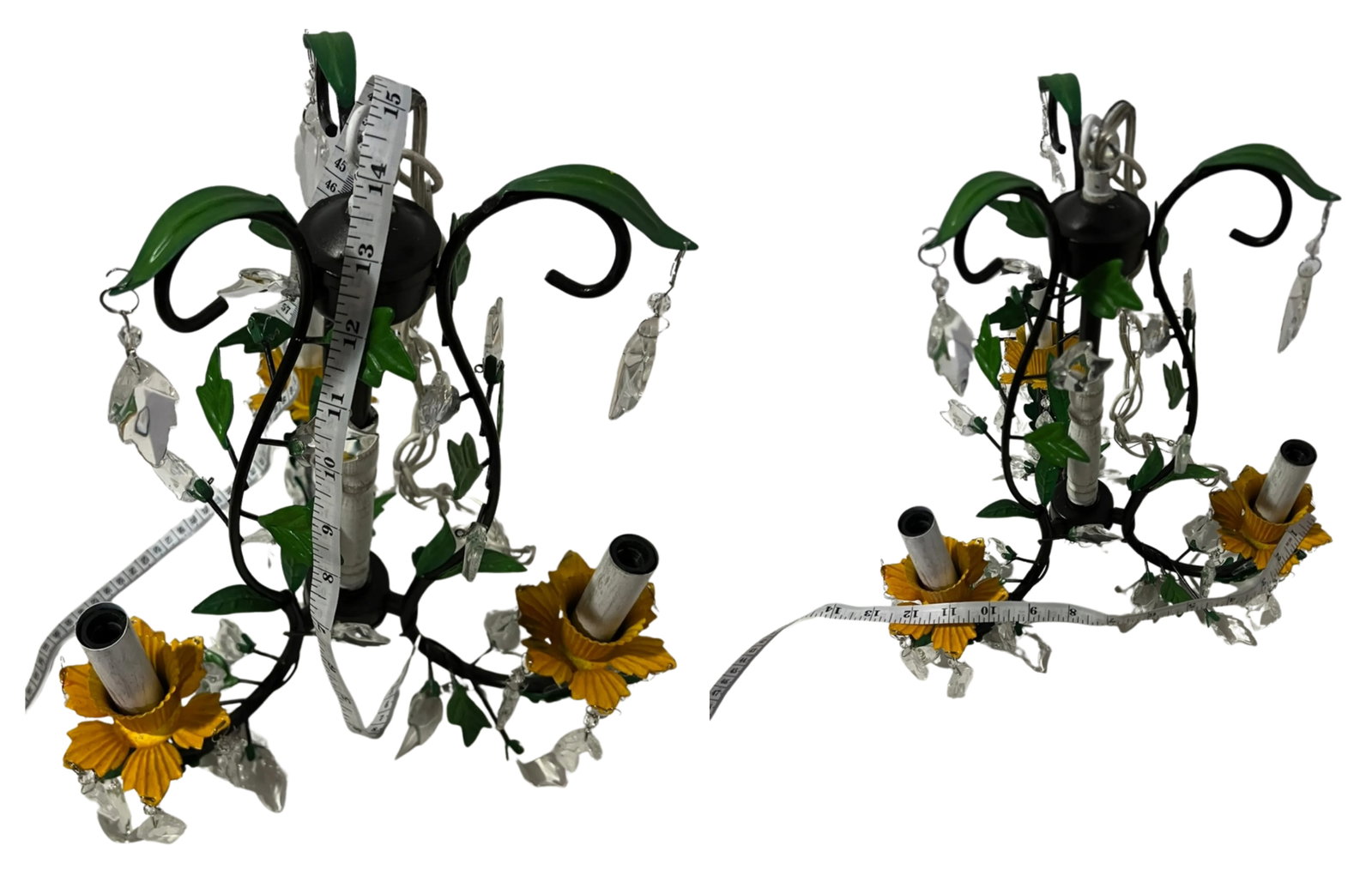 Tole Floral and Crystal 3 Light Chandelier - 17