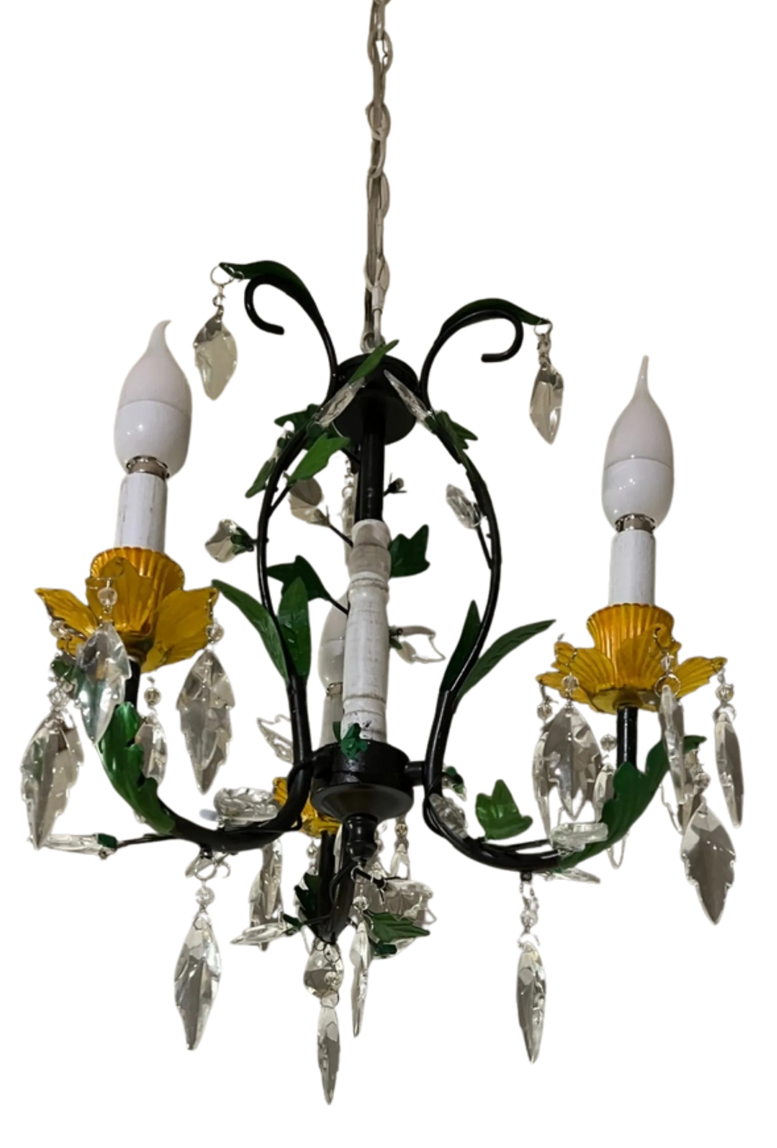 Tole Floral and Crystal 3 Light Chandelier - 9