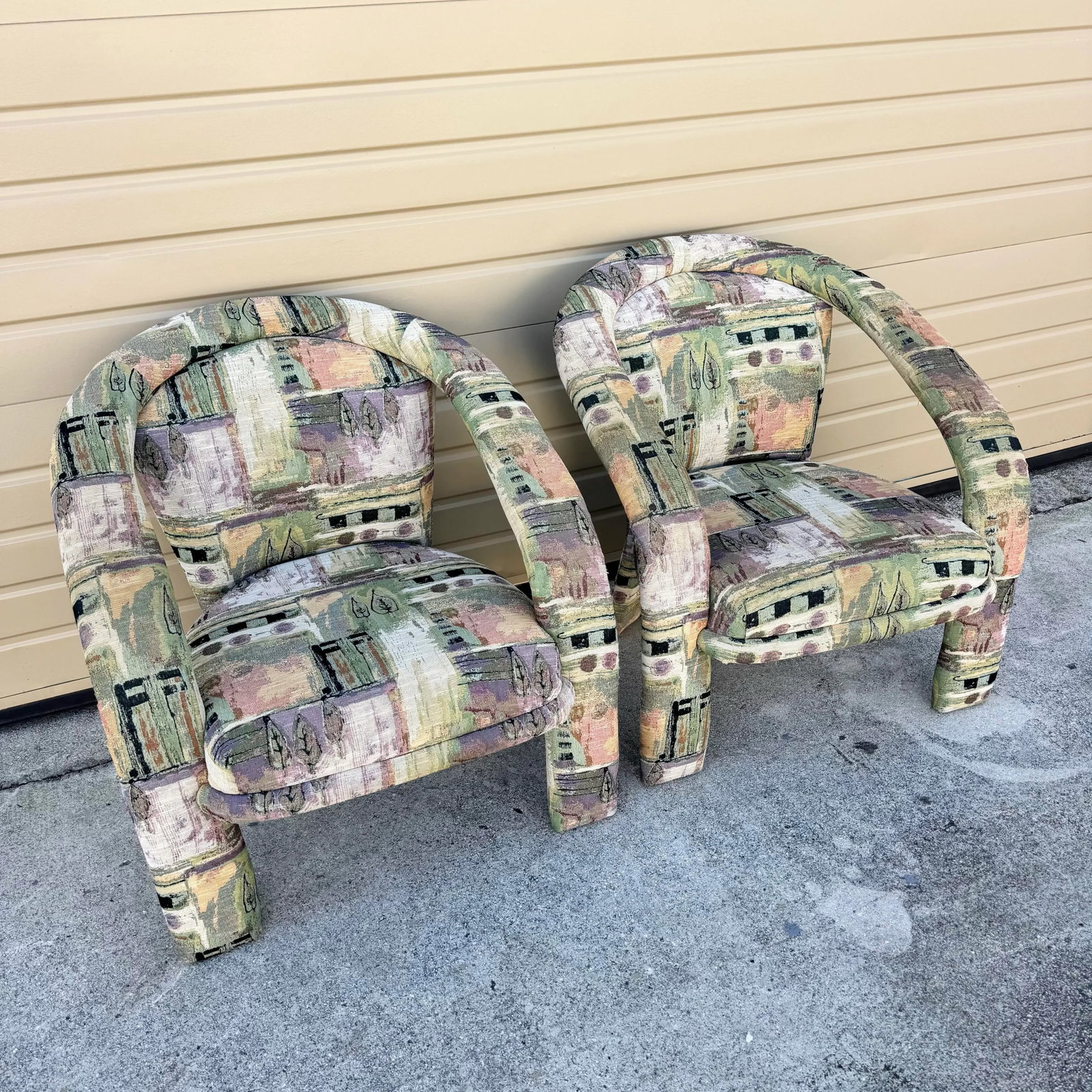 Postmodern Sculptural Abstract Fabric Lounge Chairs by Carson's - A Pair - 6
