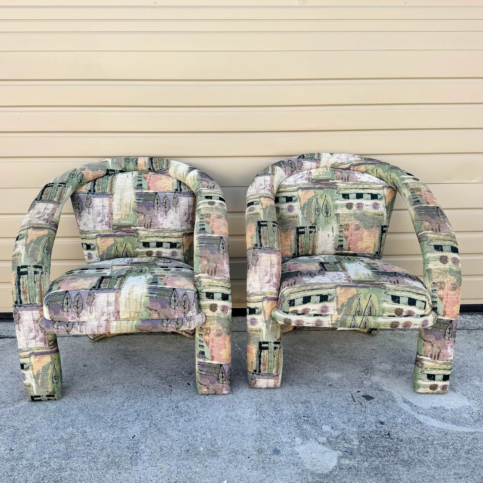 Postmodern Sculptural Abstract Fabric Lounge Chairs by Carson's - A Pair - 8