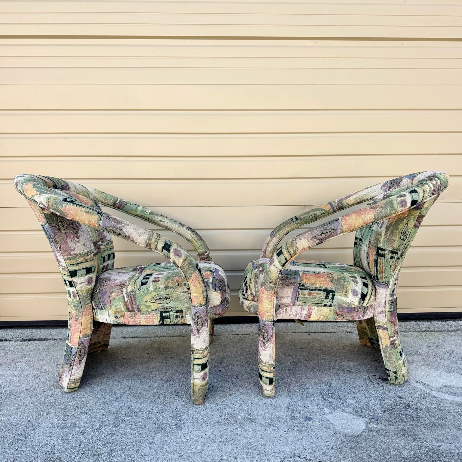 Postmodern Sculptural Abstract Fabric Lounge Chairs by Carson's - A Pair - 9