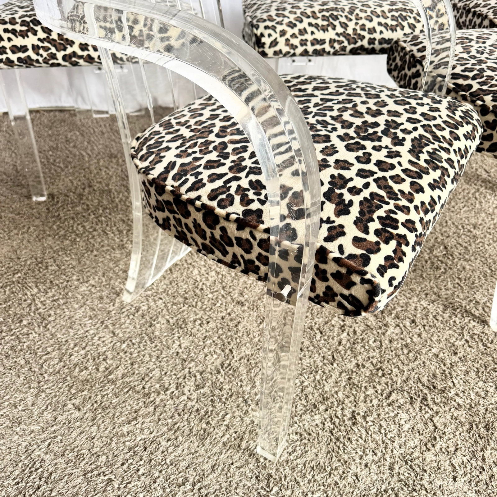 Art Deco Lucite Leopard Print Dining Chairs - Set of 6 - 11