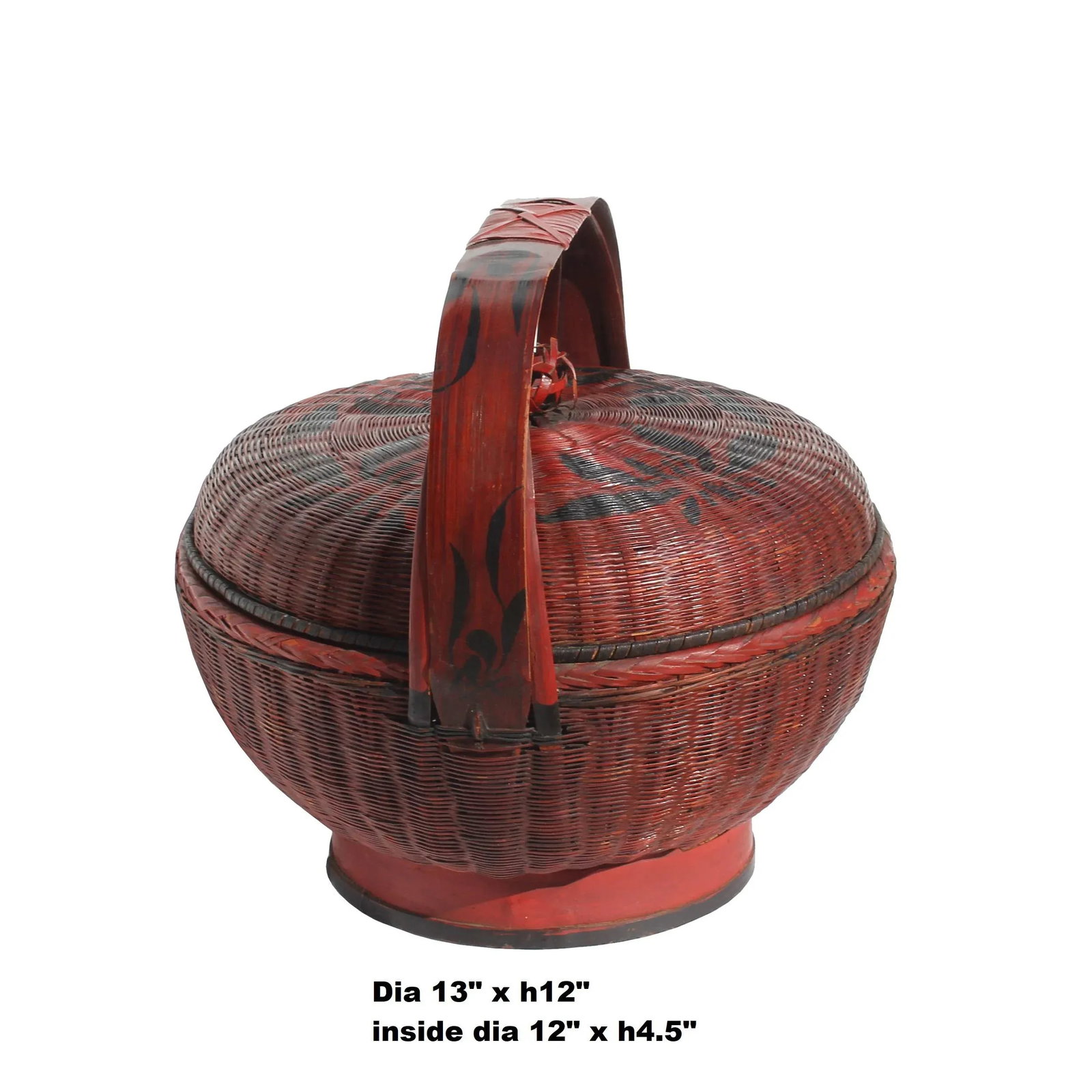 Oriental Handmade Reddish Brown Rattan Basket With Handle - 2