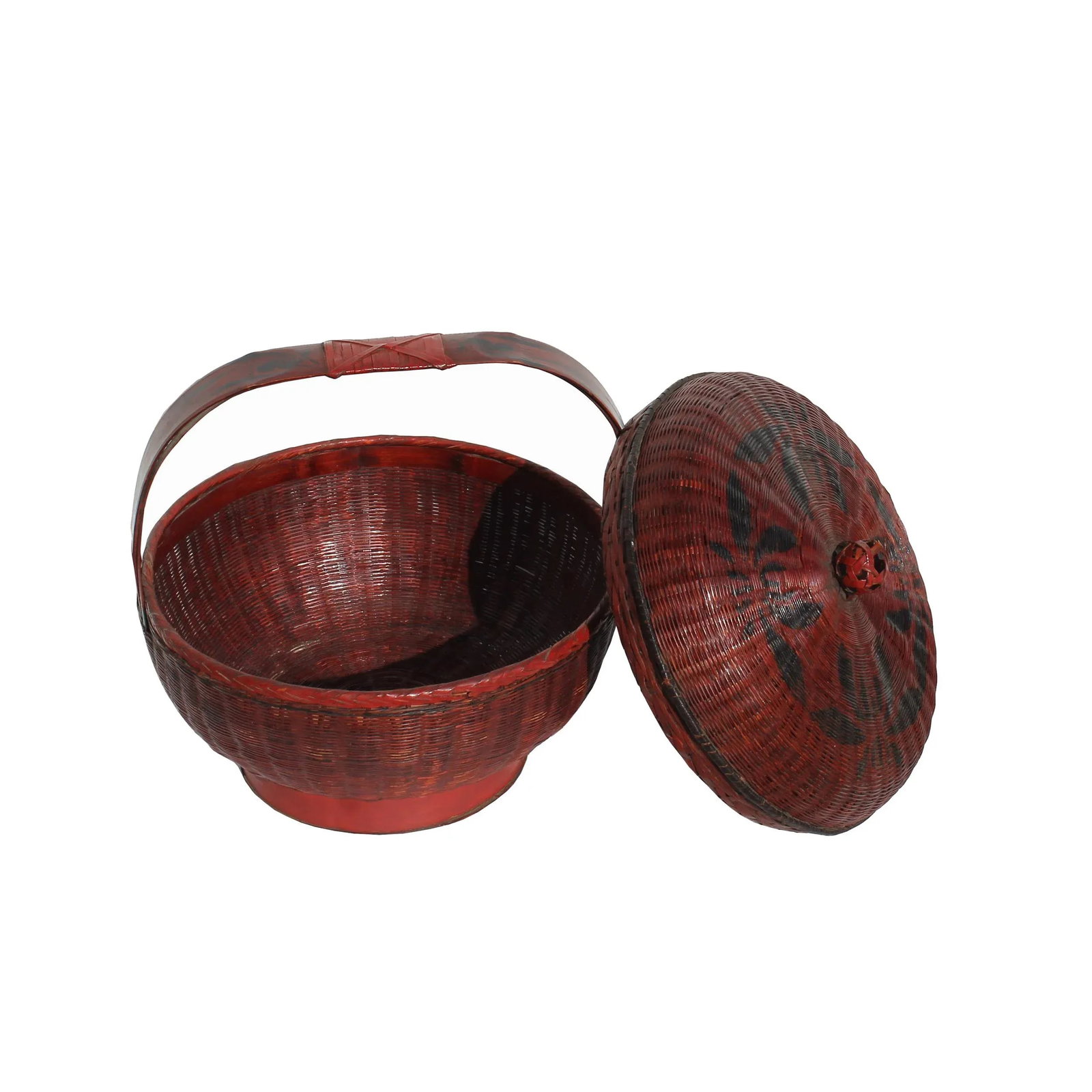 Oriental Handmade Reddish Brown Rattan Basket With Handle - 3