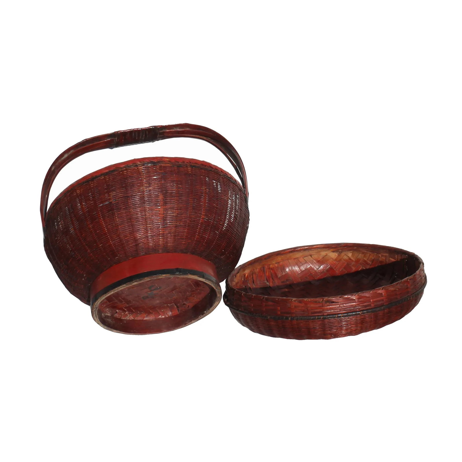 Oriental Handmade Reddish Brown Rattan Basket With Handle - 4