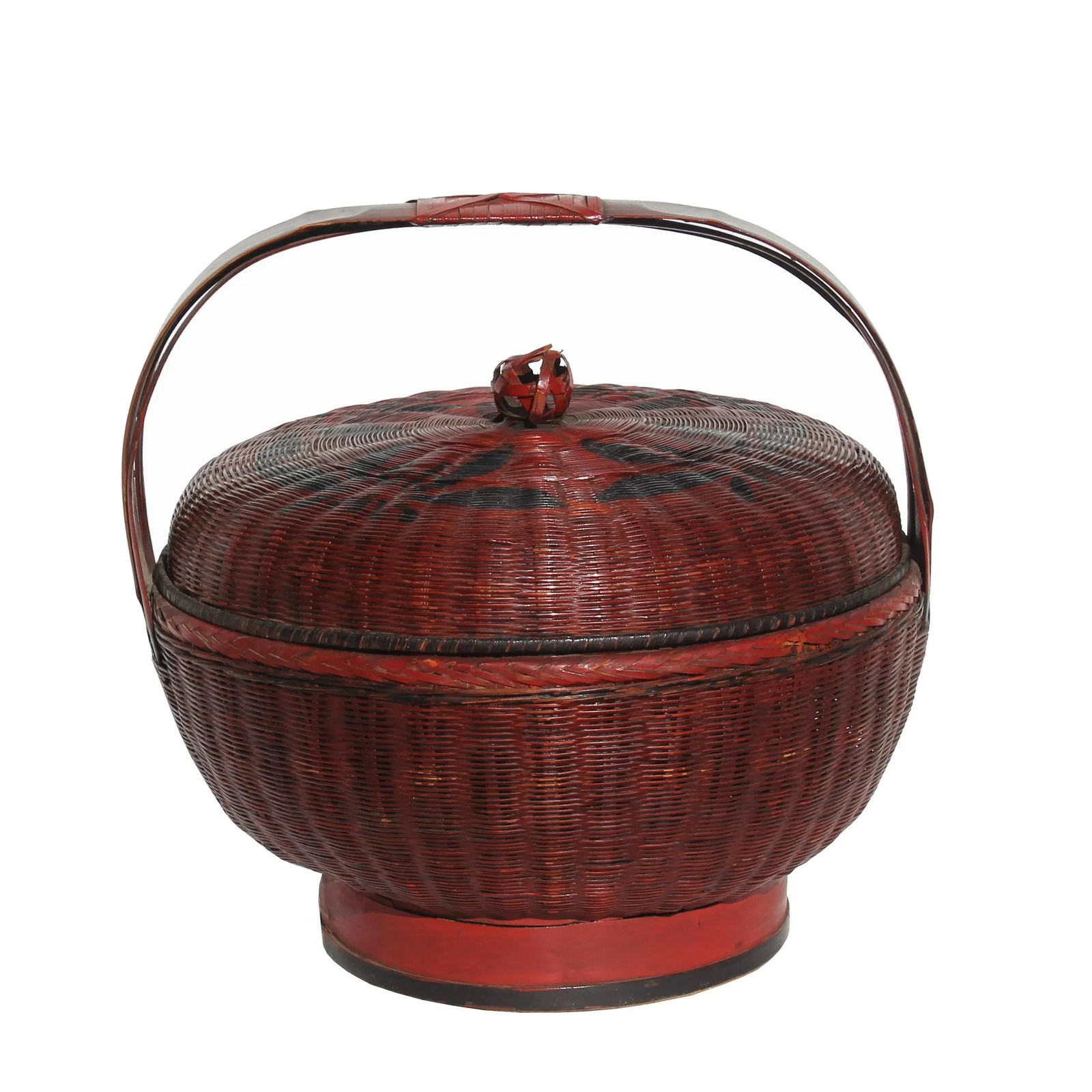 Oriental Handmade Reddish Brown Rattan Basket With Handle - 5