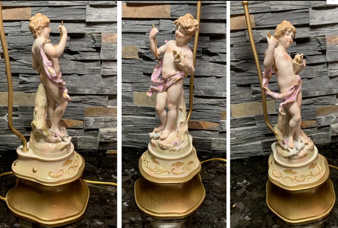Mid-Century Porcelain Cupid Figural Table Lamp, Lenwile China Ardalt Japan - 4